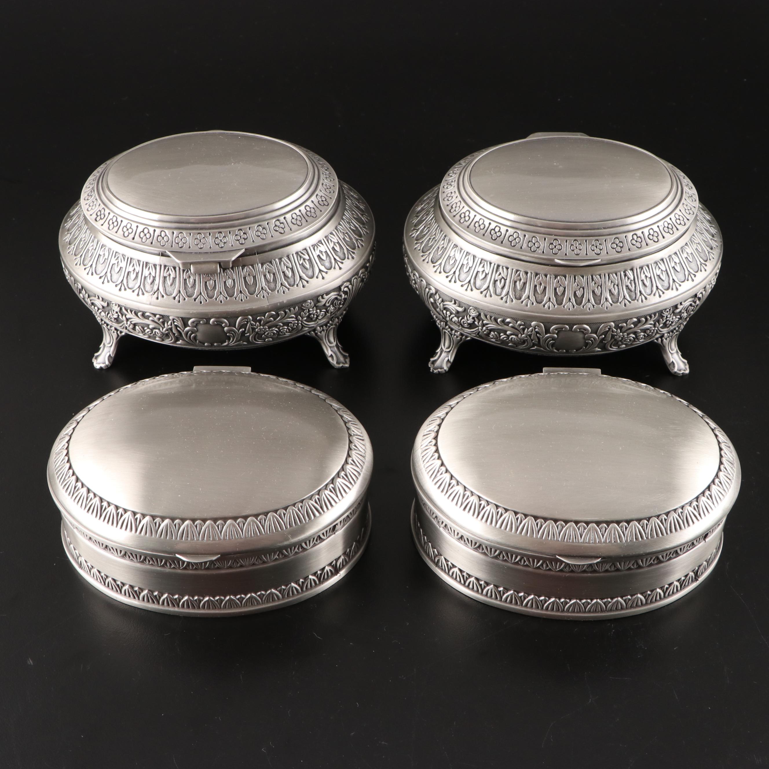 Contemporary Pewter and Silver Finish Jewelry and Vanity Box Collection