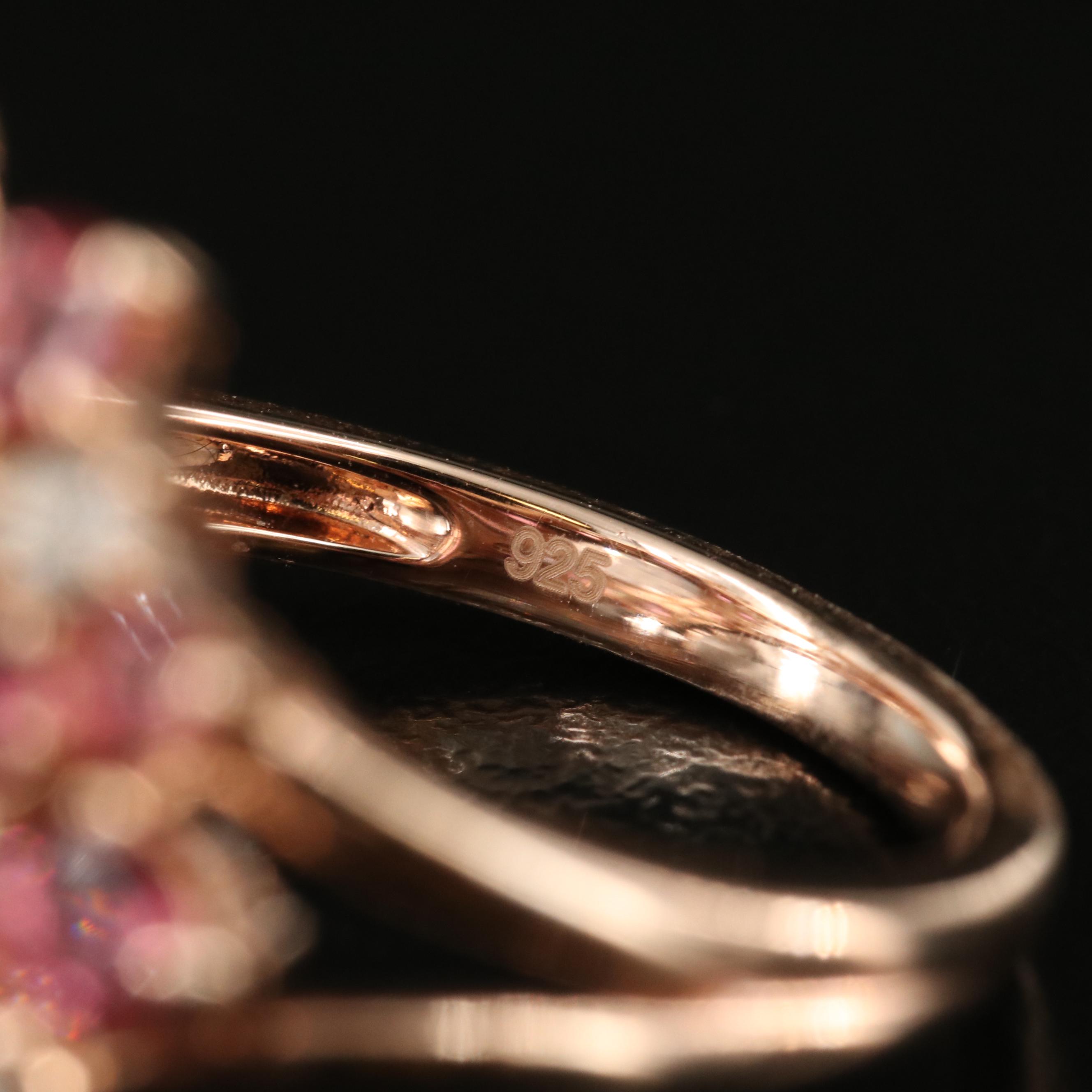 Sterling Rose Quartz, Zircon and Tourmaline Ring