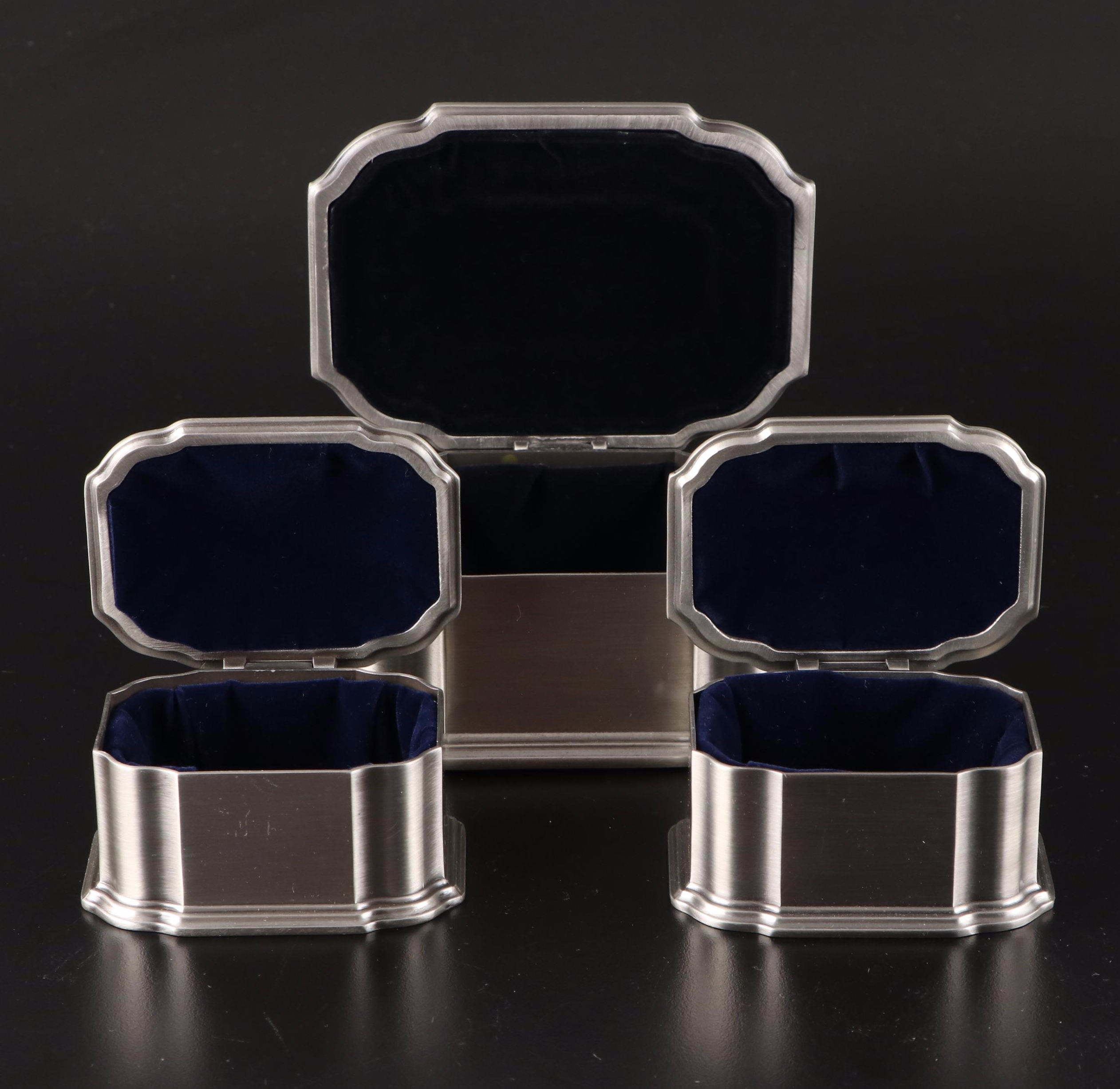 Contemporary Pewter and Silver Finish Jewelry and Vanity Box Collection
