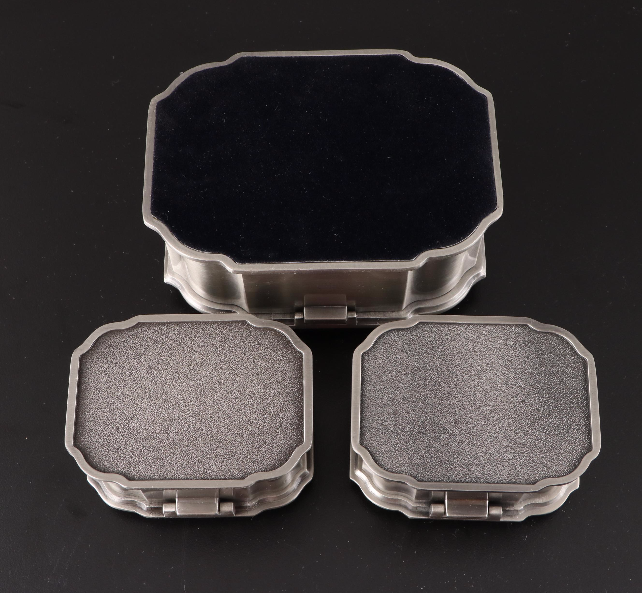 Contemporary Pewter and Silver Finish Jewelry and Vanity Box Collection
