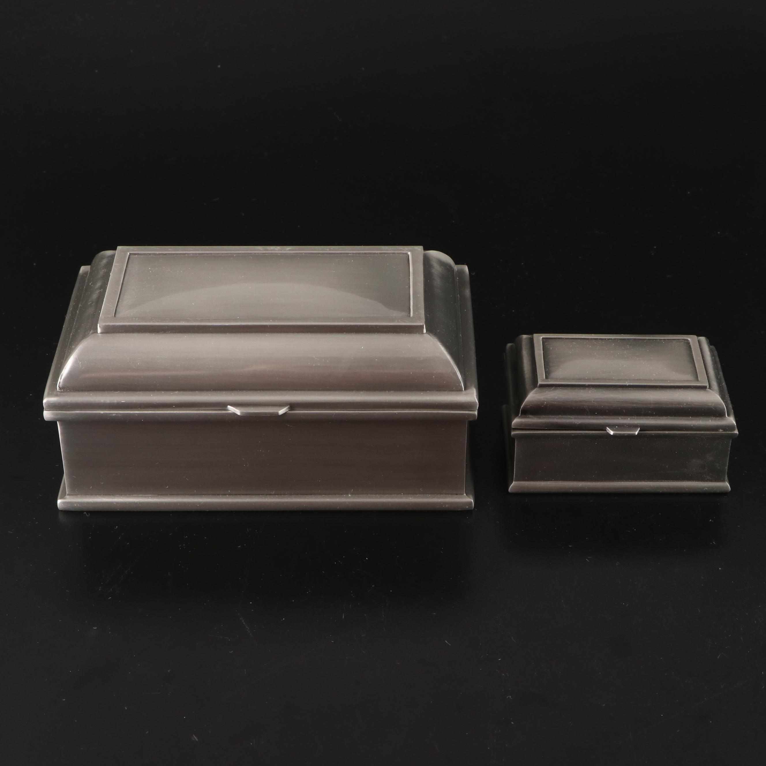 Contemporary Pewter and Silver Finish Jewelry and Vanity Box Collection