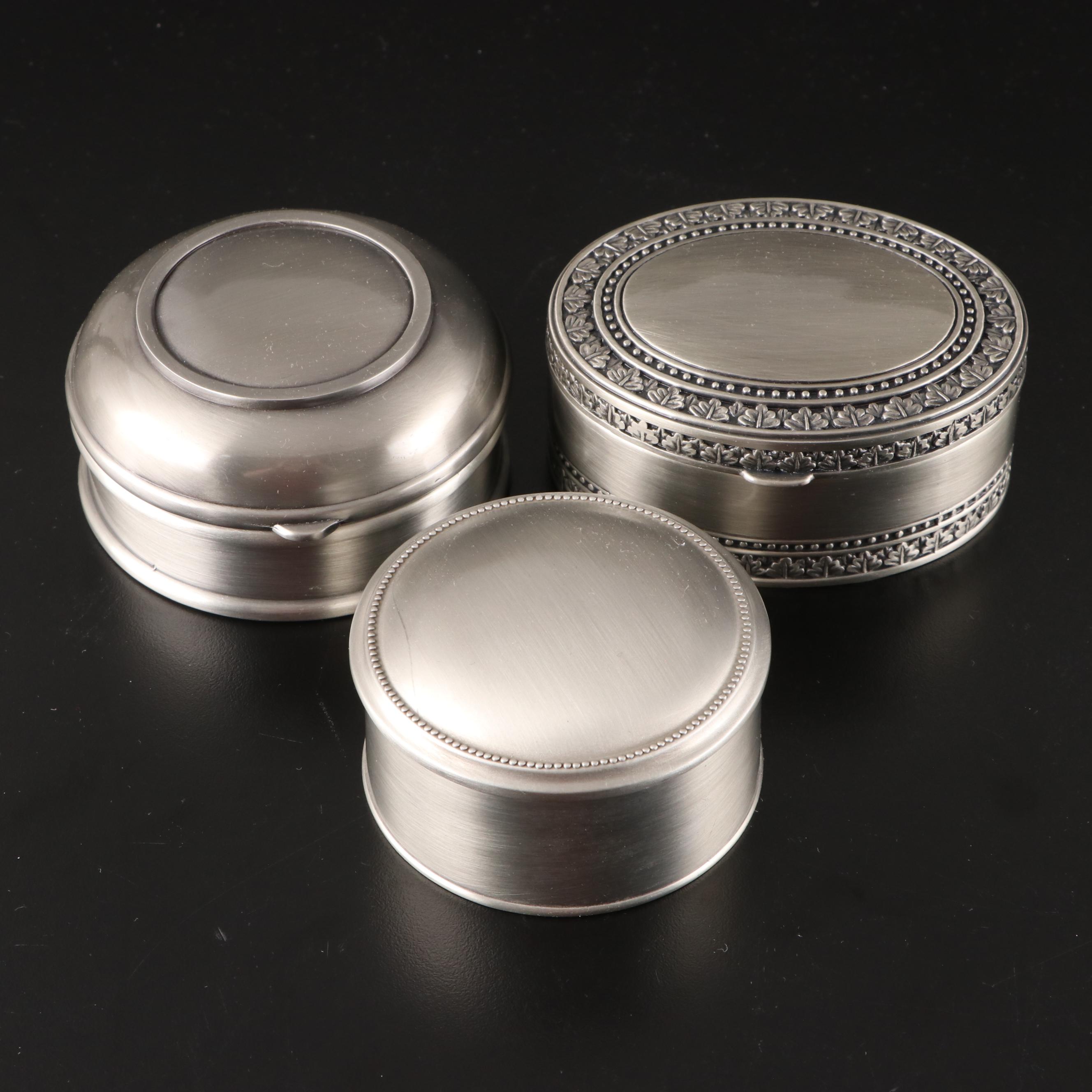 Contemporary Pewter and Silver Finish Jewelry and Vanity Box Collection