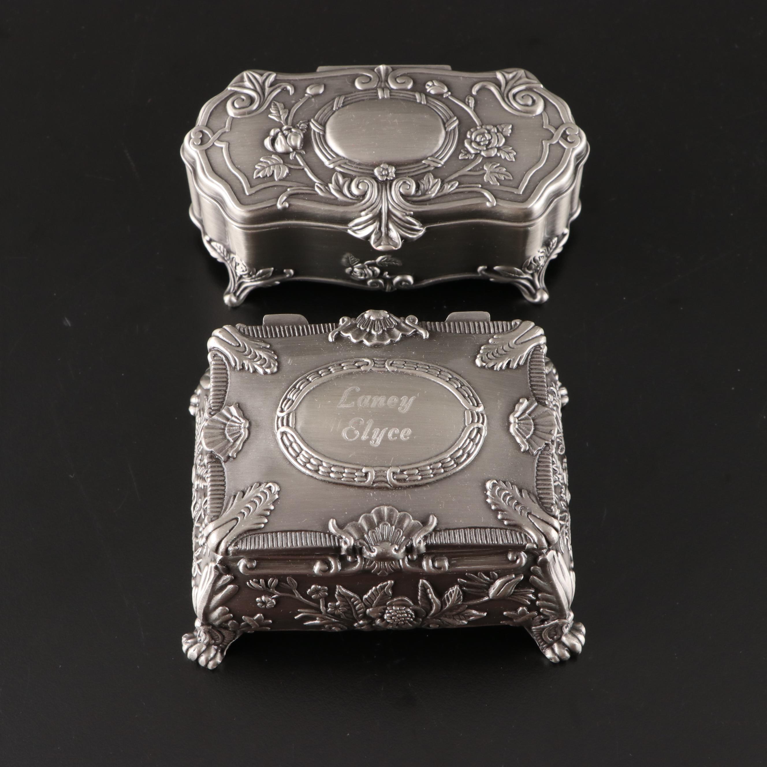 Contemporary Pewter and Silver Finish Jewelry and Vanity Box Collection