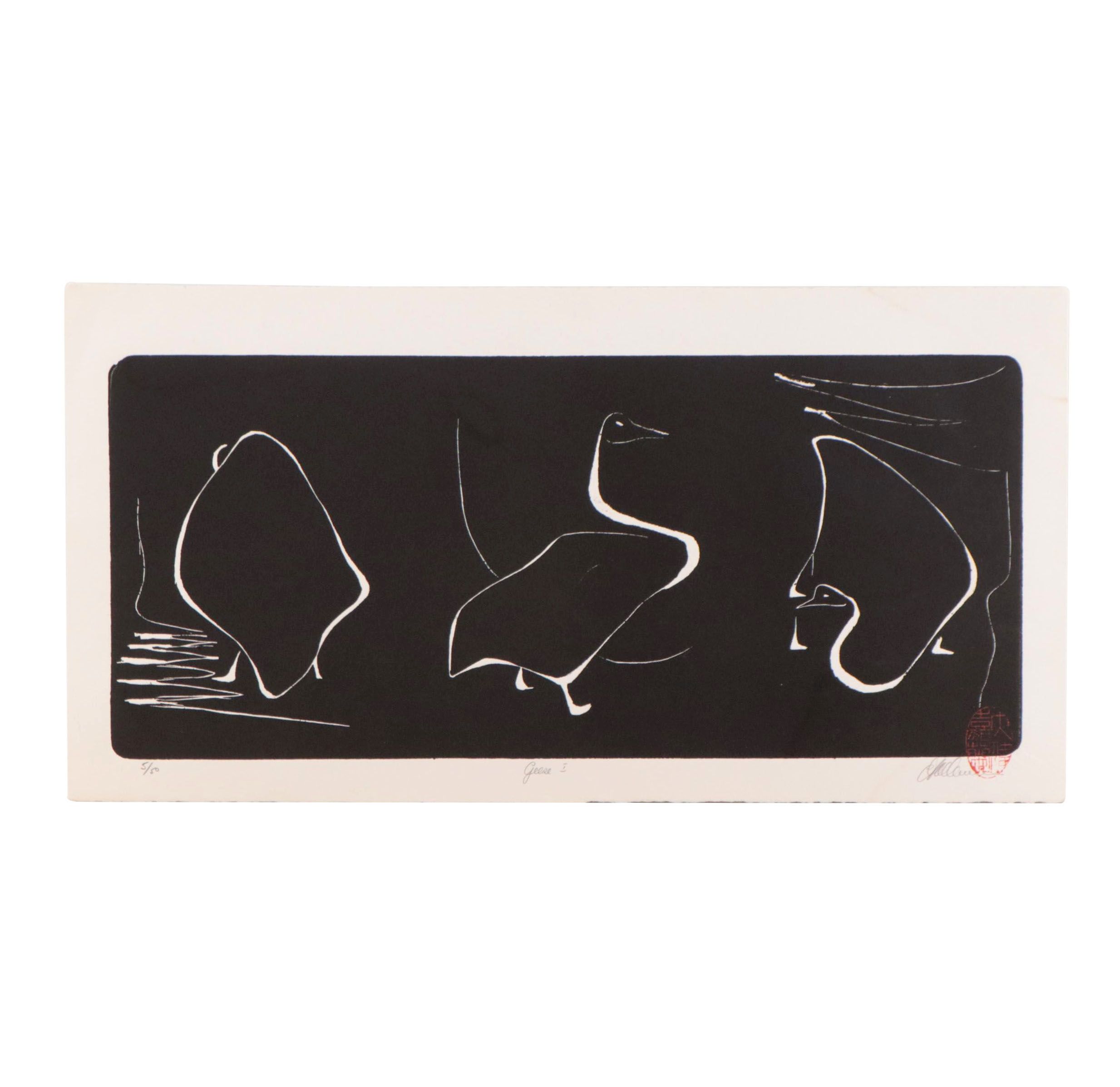 A. David Crown Relief Print "Geese I"