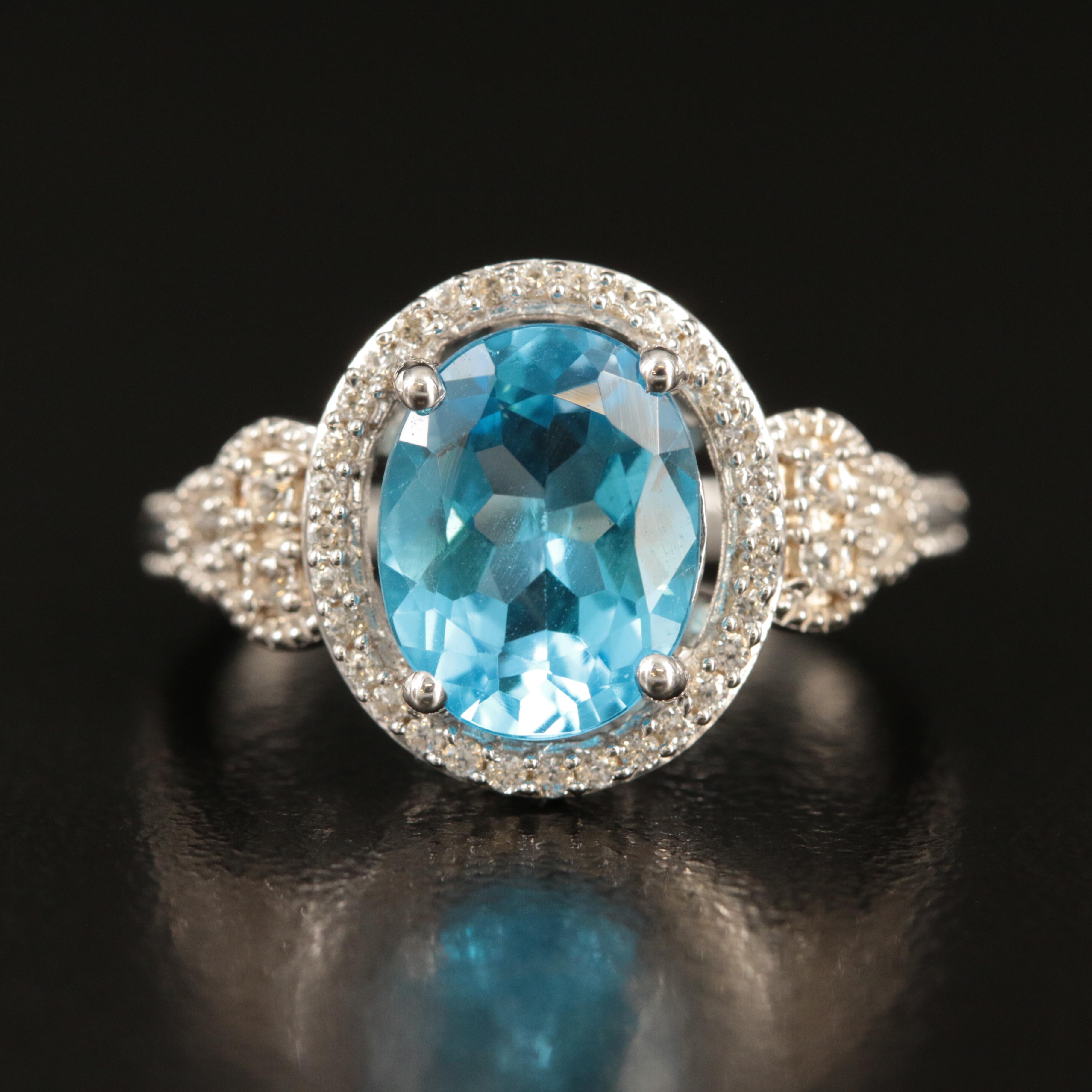 Sterling Swiss Blue Topaz and White Sapphire Ring
