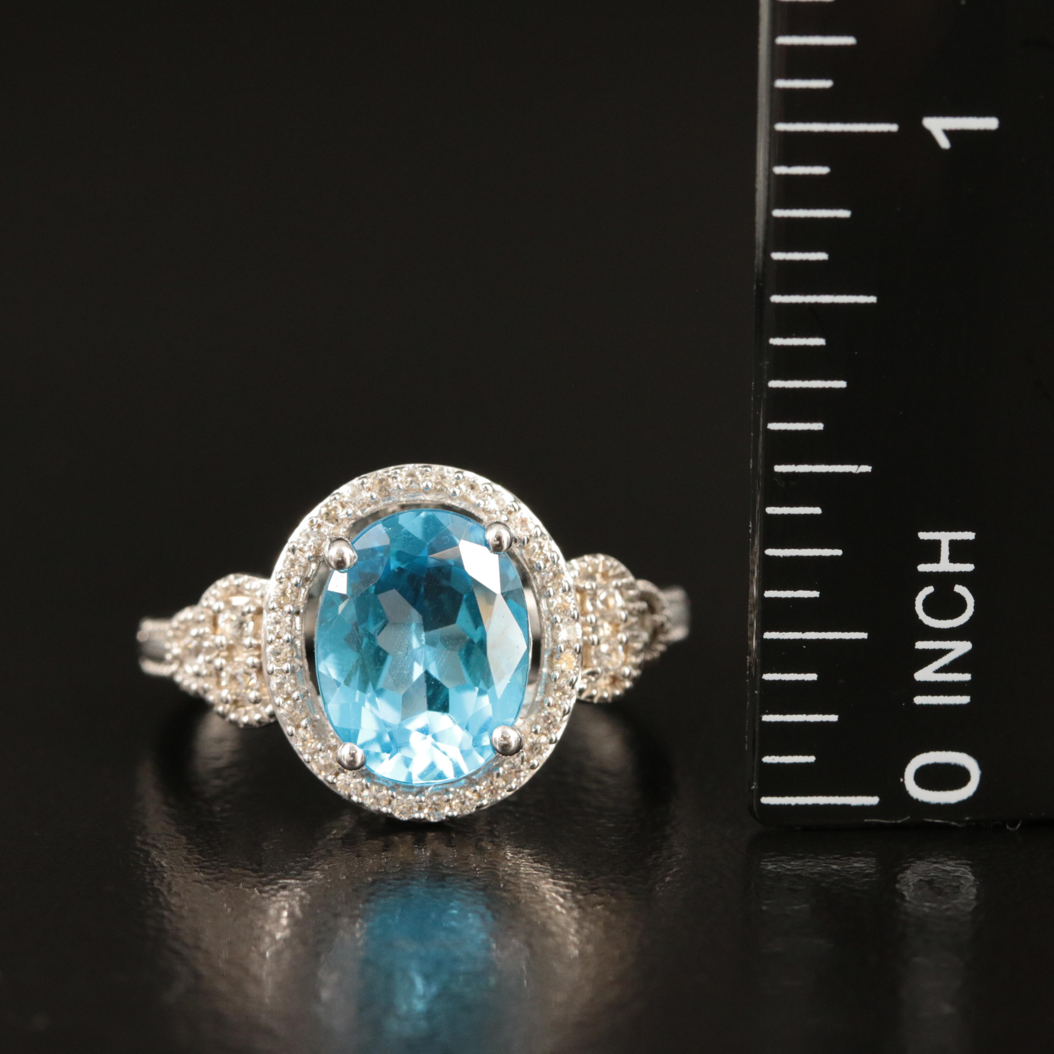 Sterling Swiss Blue Topaz and White Sapphire Ring