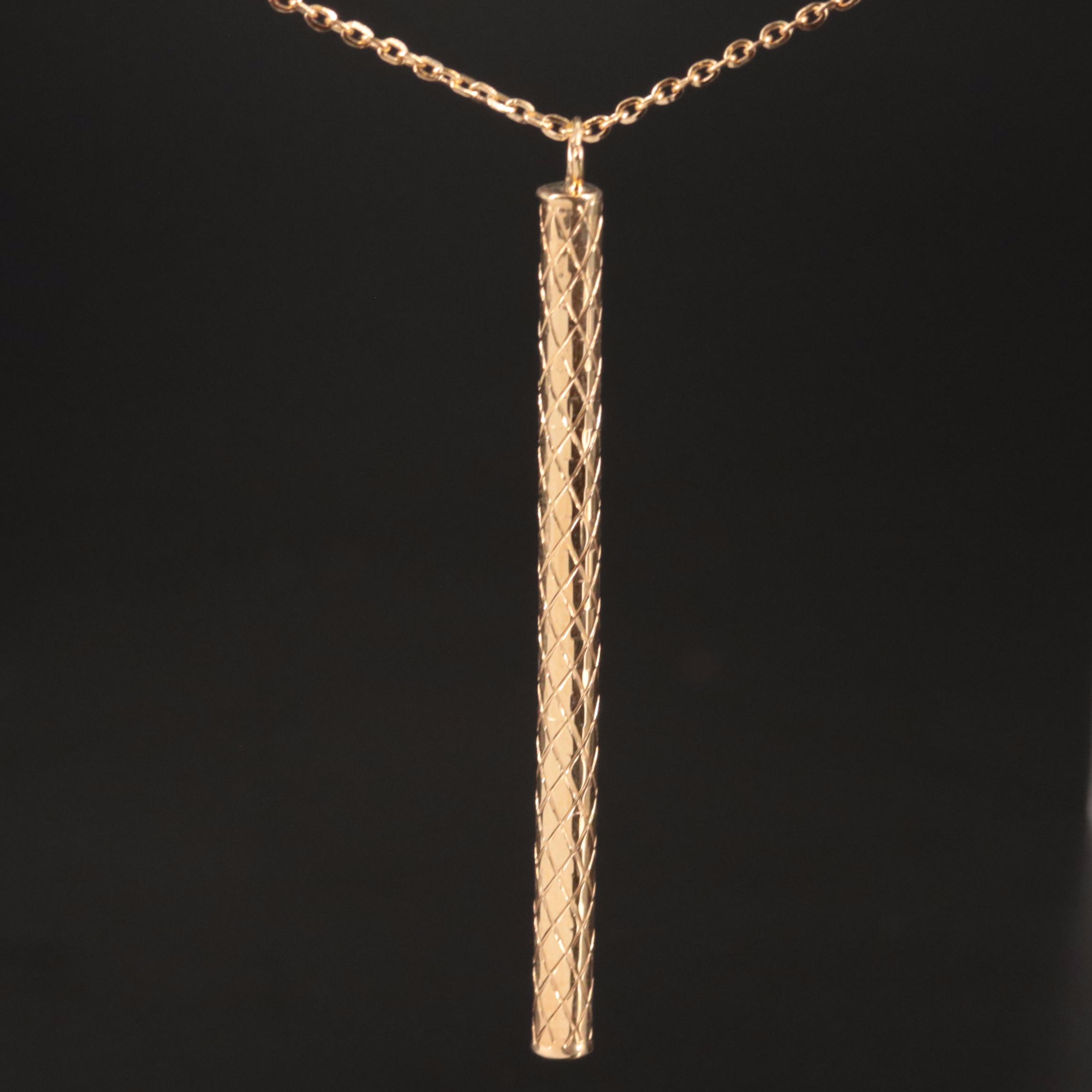 14K Textured Vertical Bar Pendant Necklace