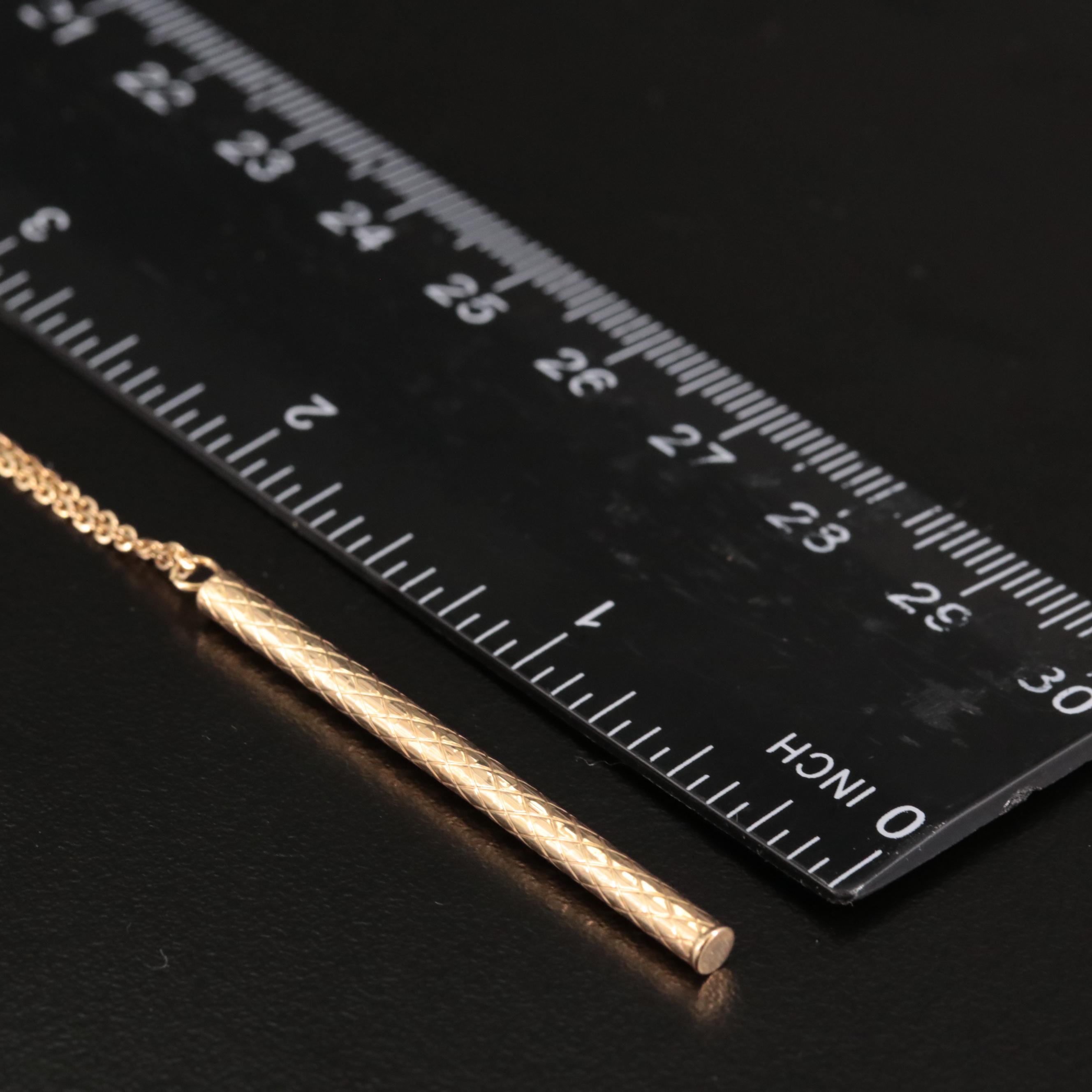 14K Textured Vertical Bar Pendant Necklace