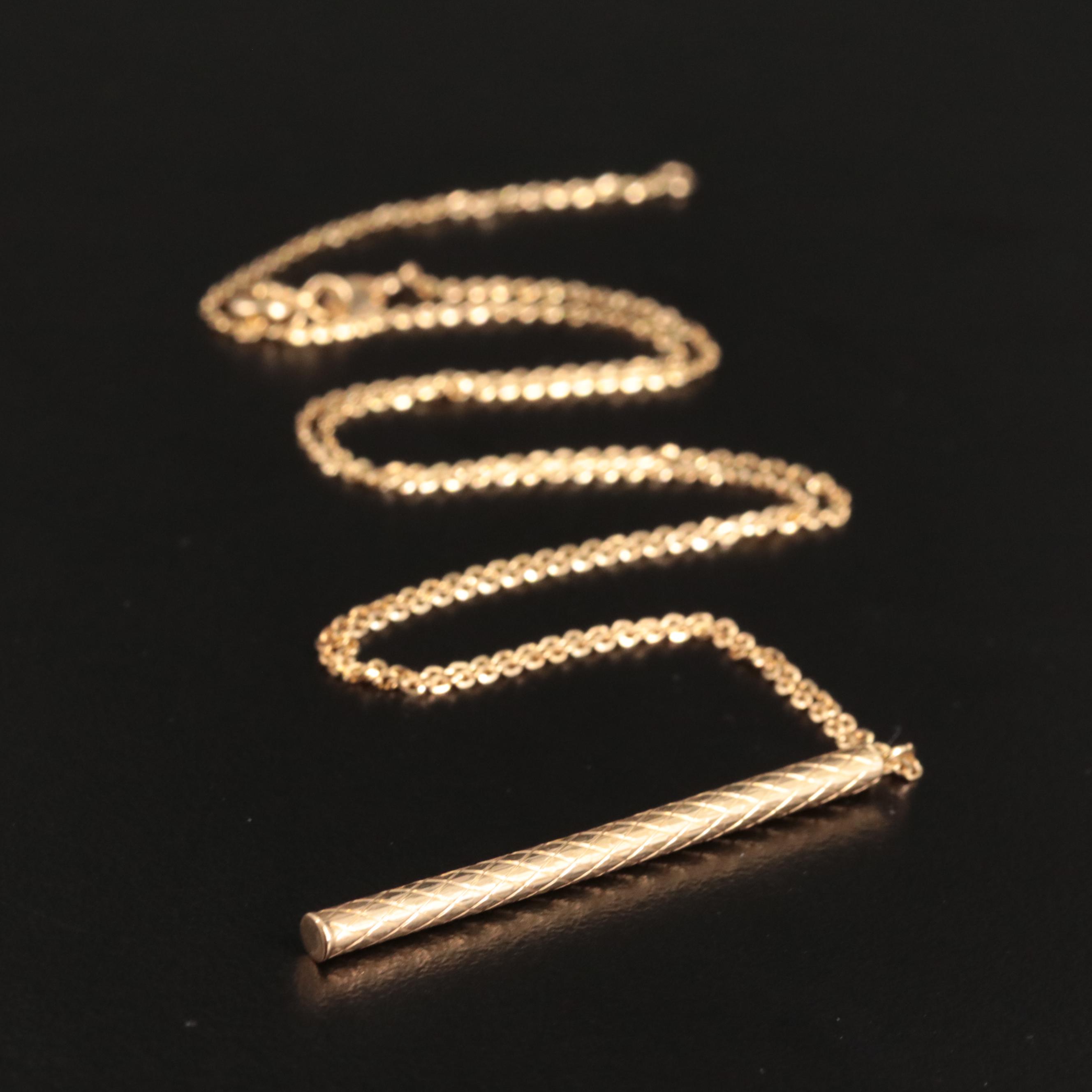 14K Textured Vertical Bar Pendant Necklace