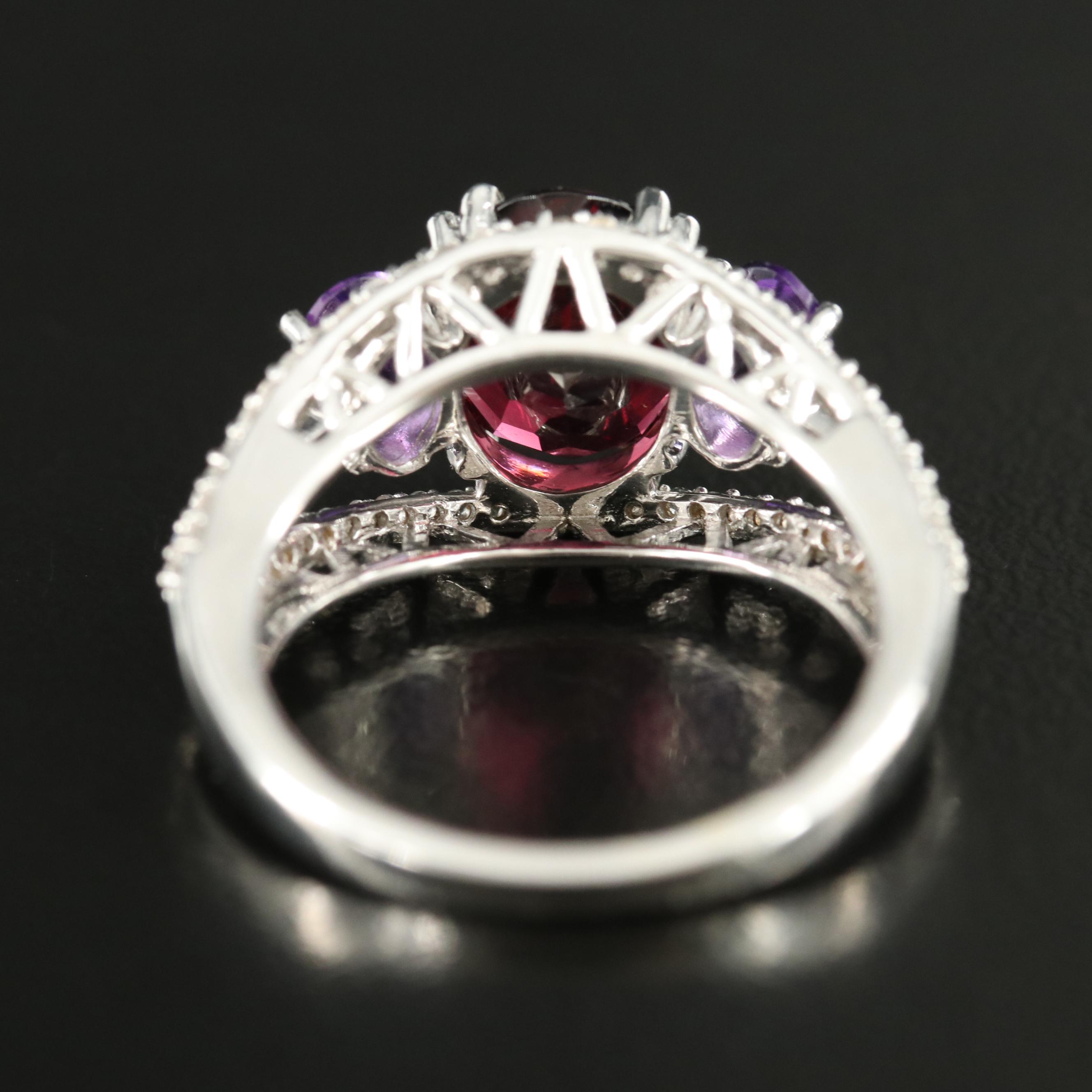 Sterling Garnet, Amethyst and White Sapphire Ring