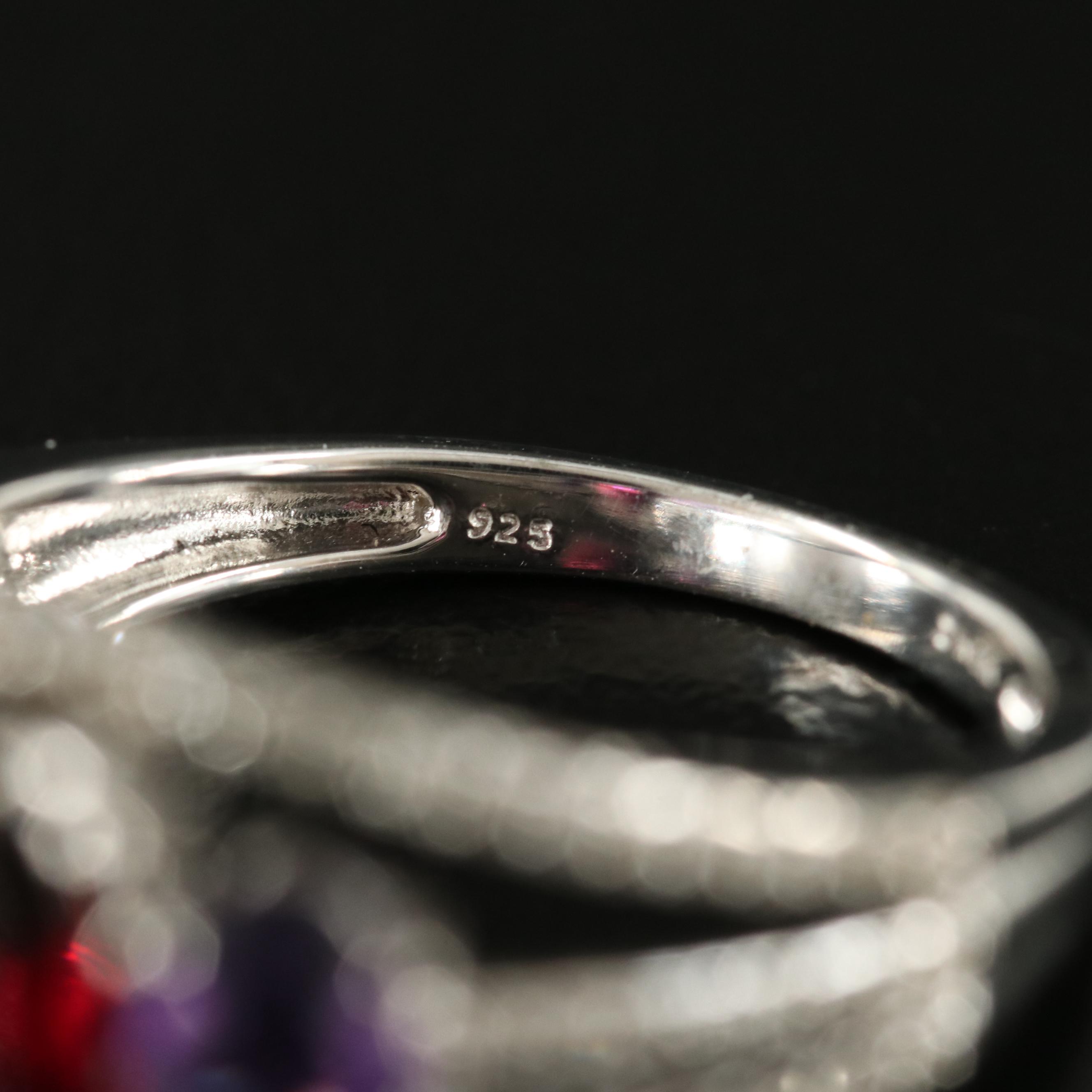 Sterling Garnet, Amethyst and White Sapphire Ring