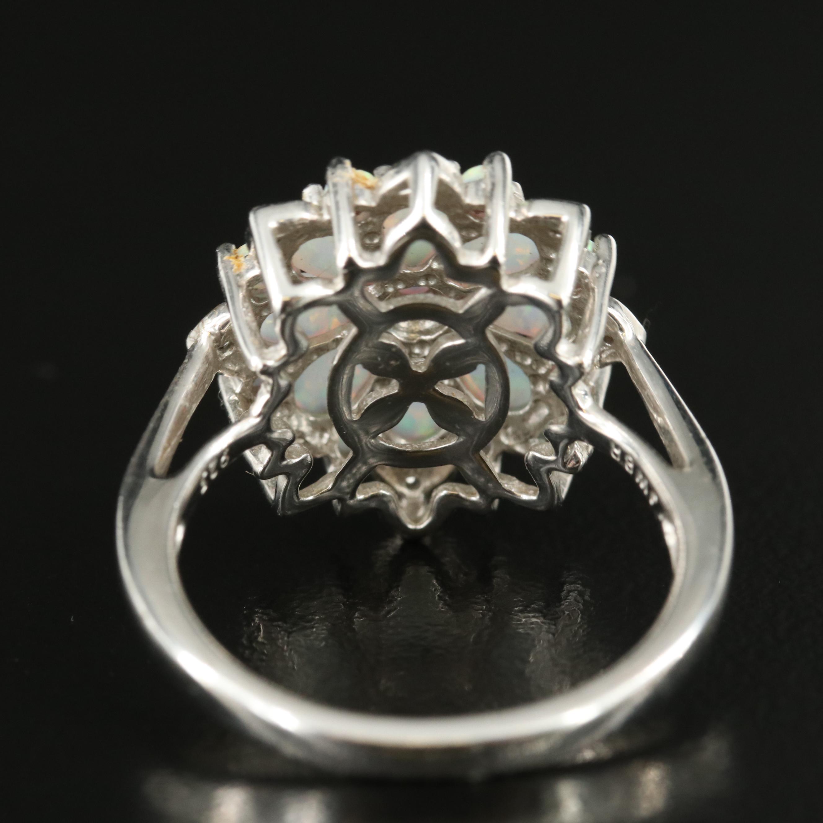 Sterling Opal and White Sapphire Flower Ring