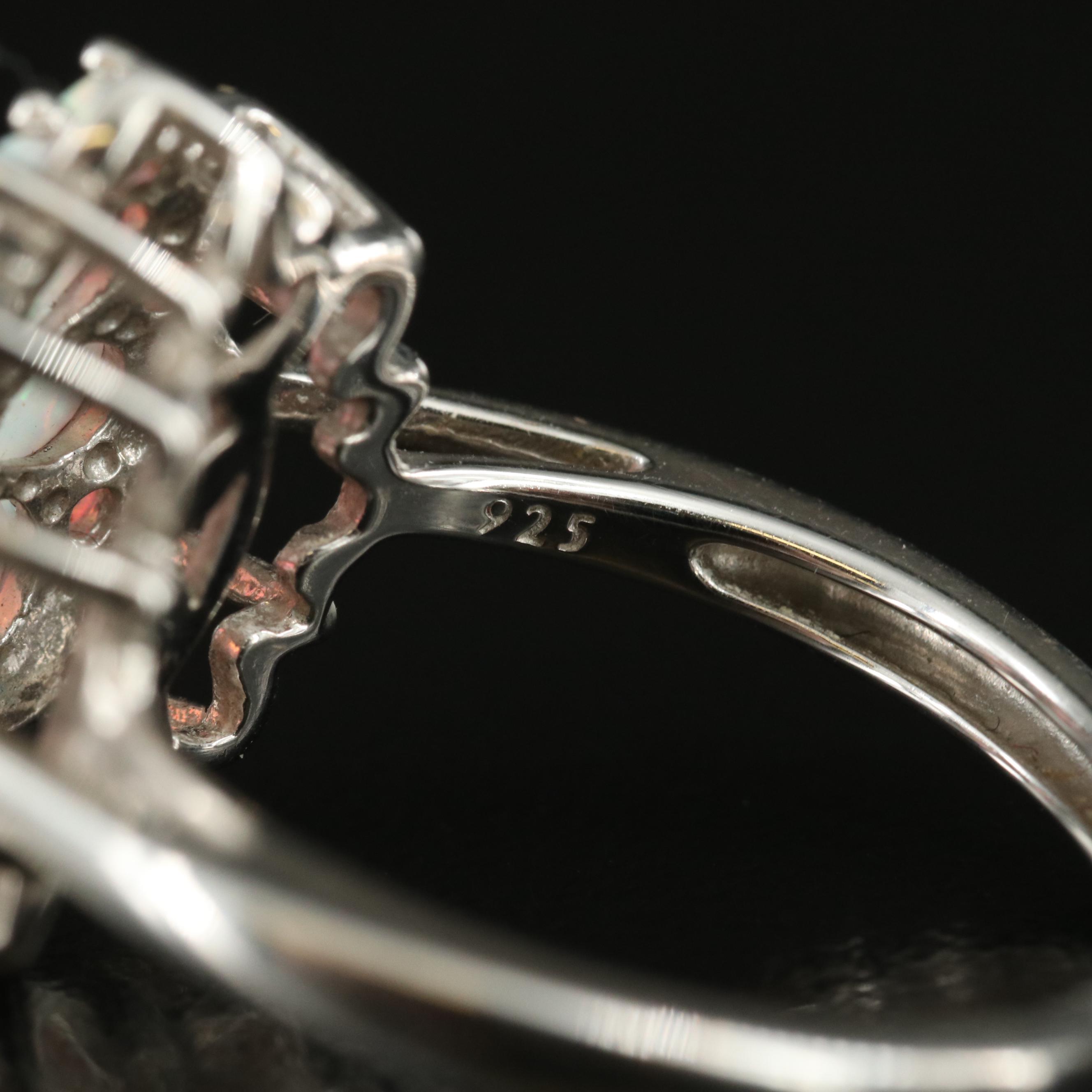 Sterling Opal and White Sapphire Flower Ring