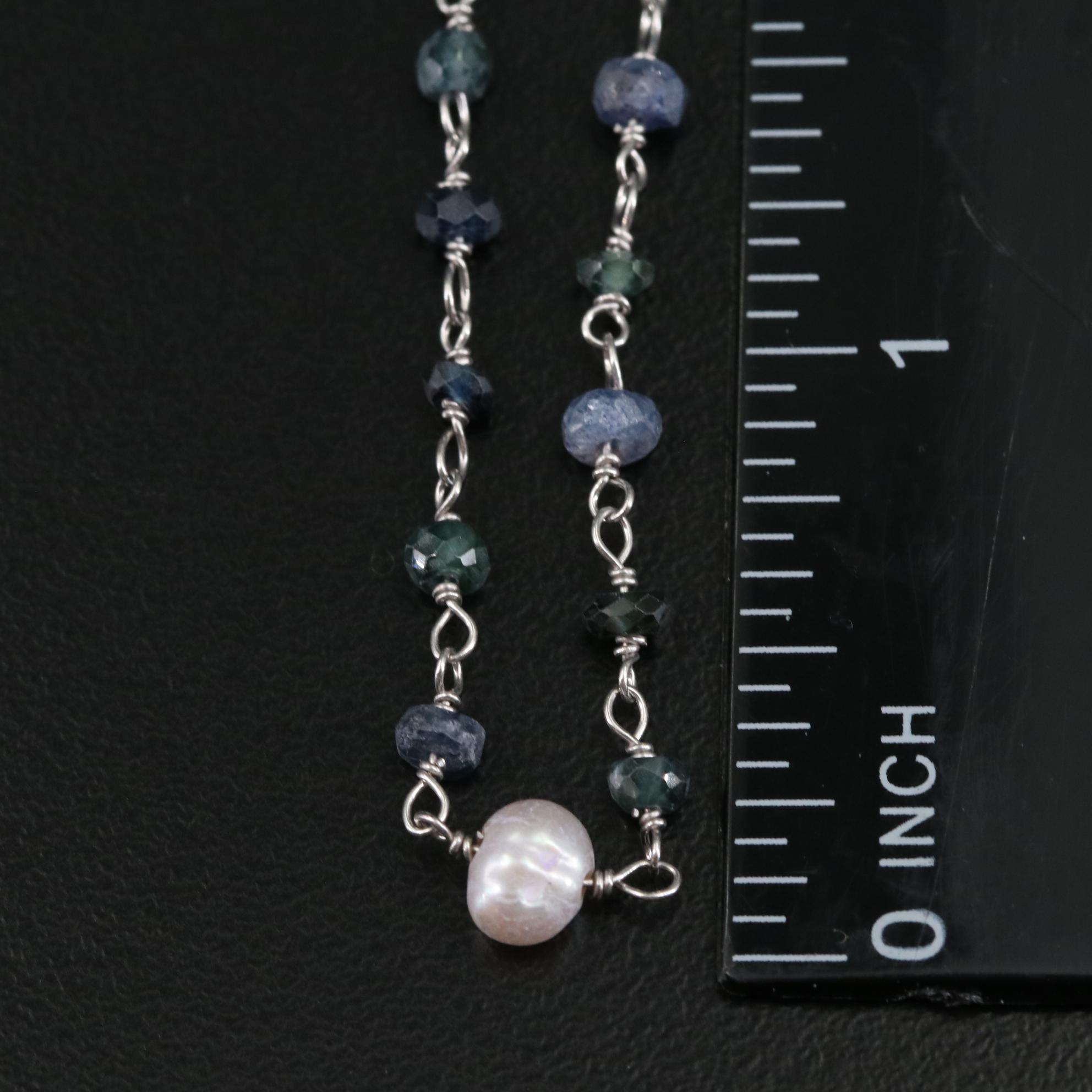 Sterling Cultured Pearl and Sapphire Beaded Necklace