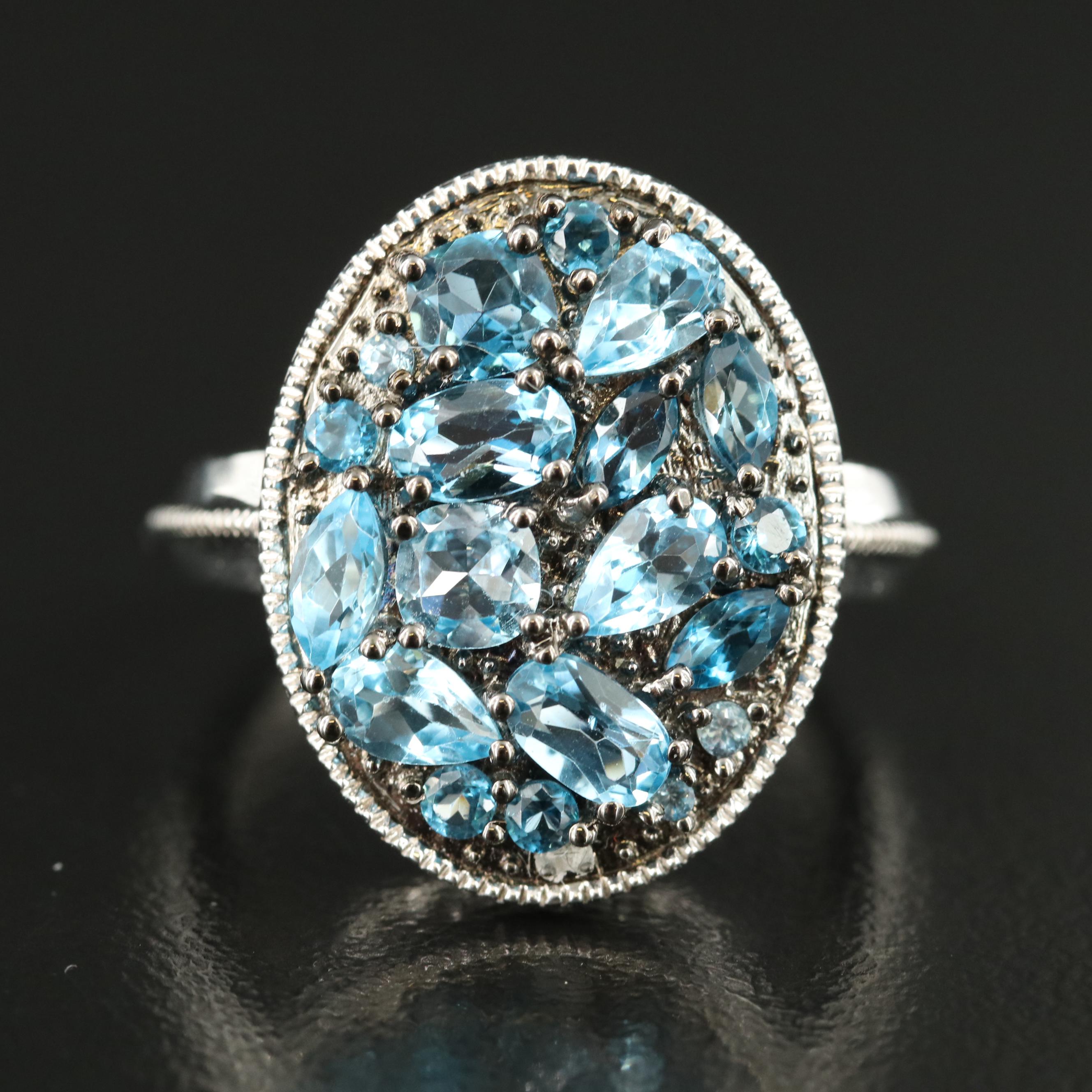 Sterling Topaz Oval Cluster Ring