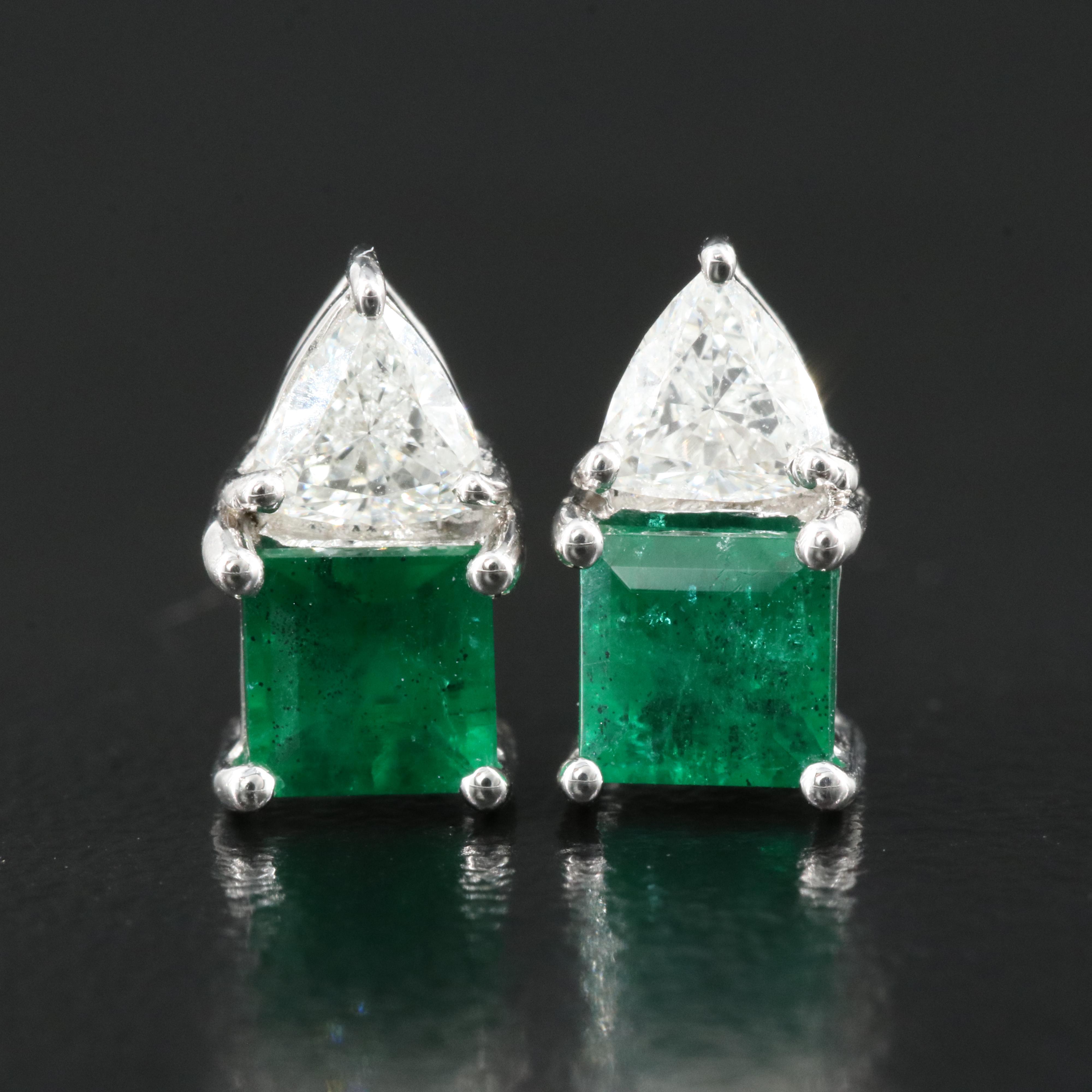 18K Emerald and Diamond Earrings