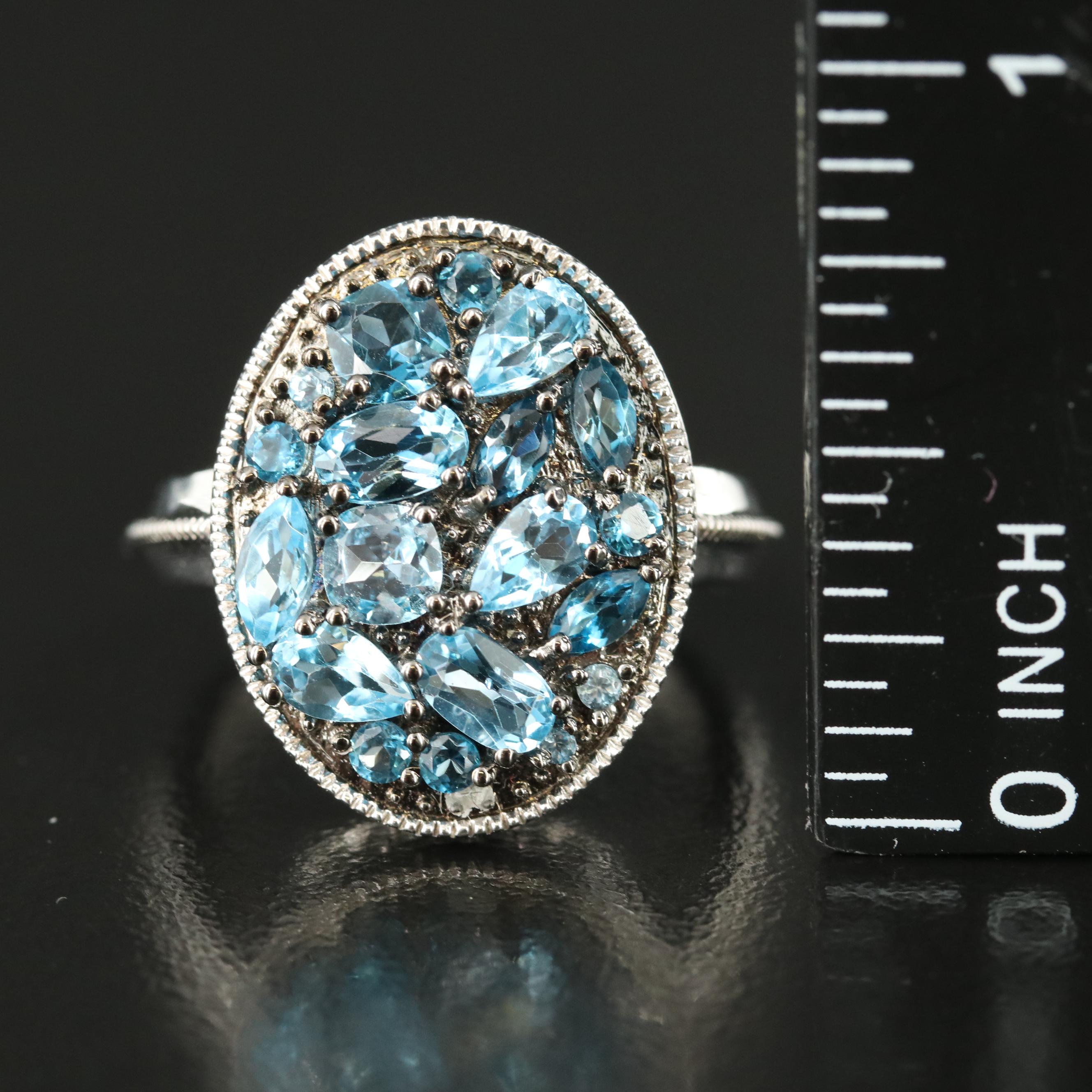 Sterling Topaz Oval Cluster Ring