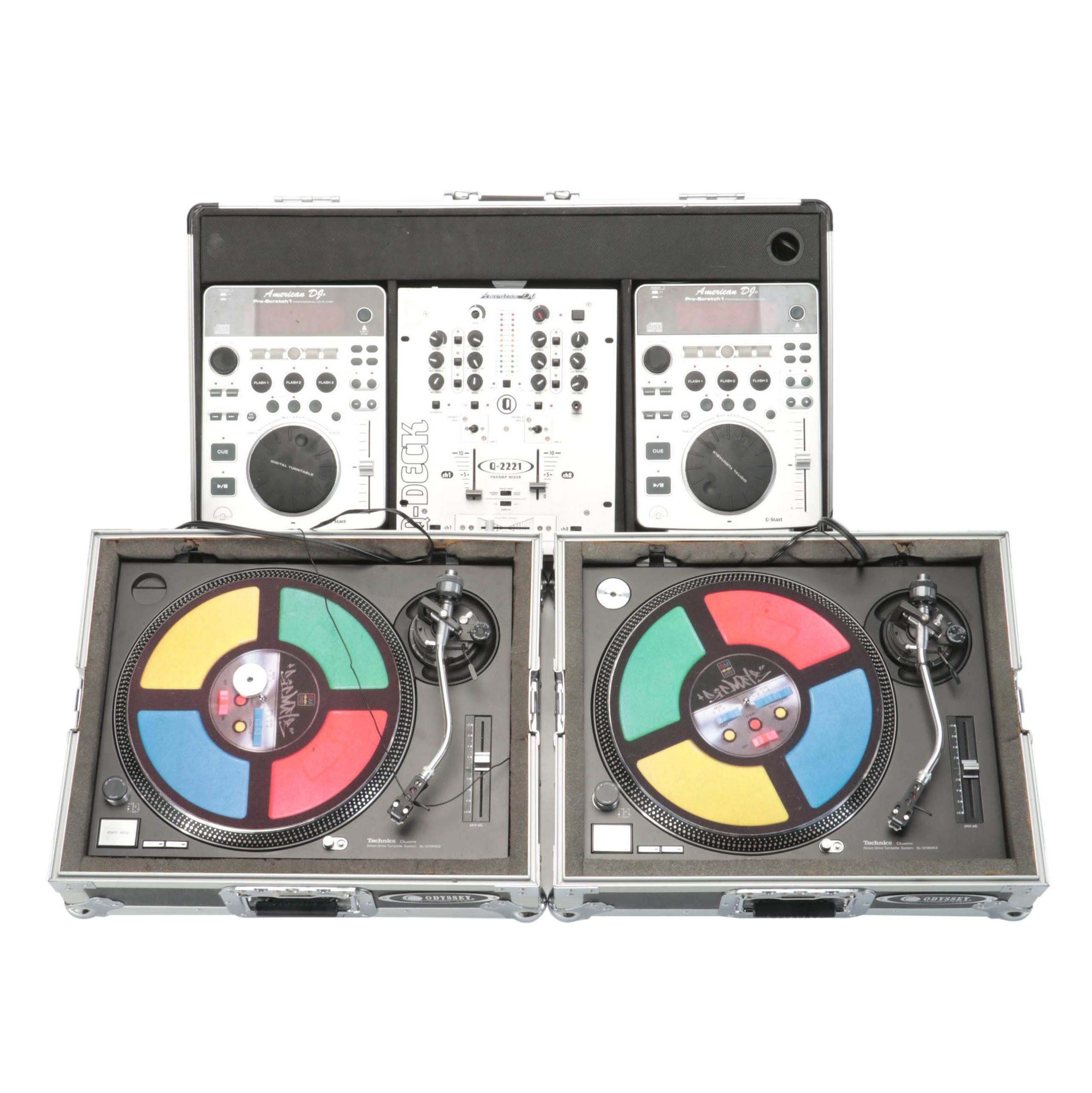 Japanese Technics Turntables With Odyssey Cases, American DJ Pro-Scratch 1, More