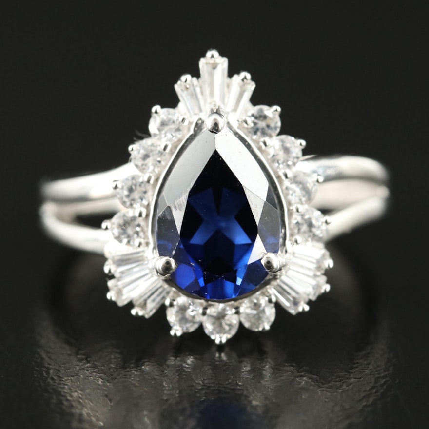 Sterling Sapphire and White Sapphire Teardrop Ring