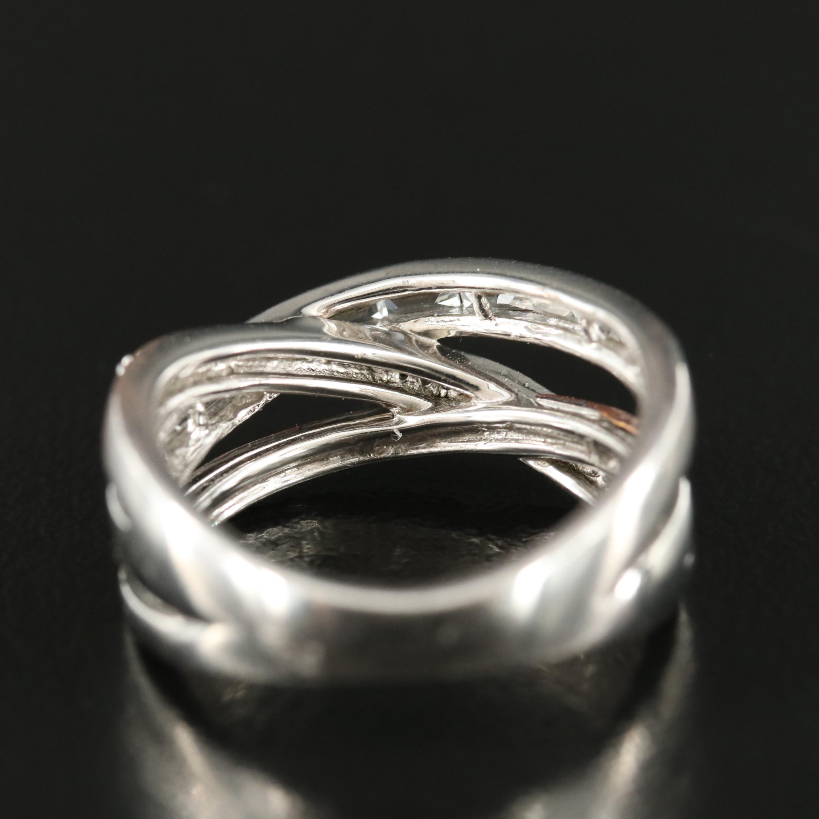 Sterling White Sapphire Crossover Ring with 10K Rose Gold Accents