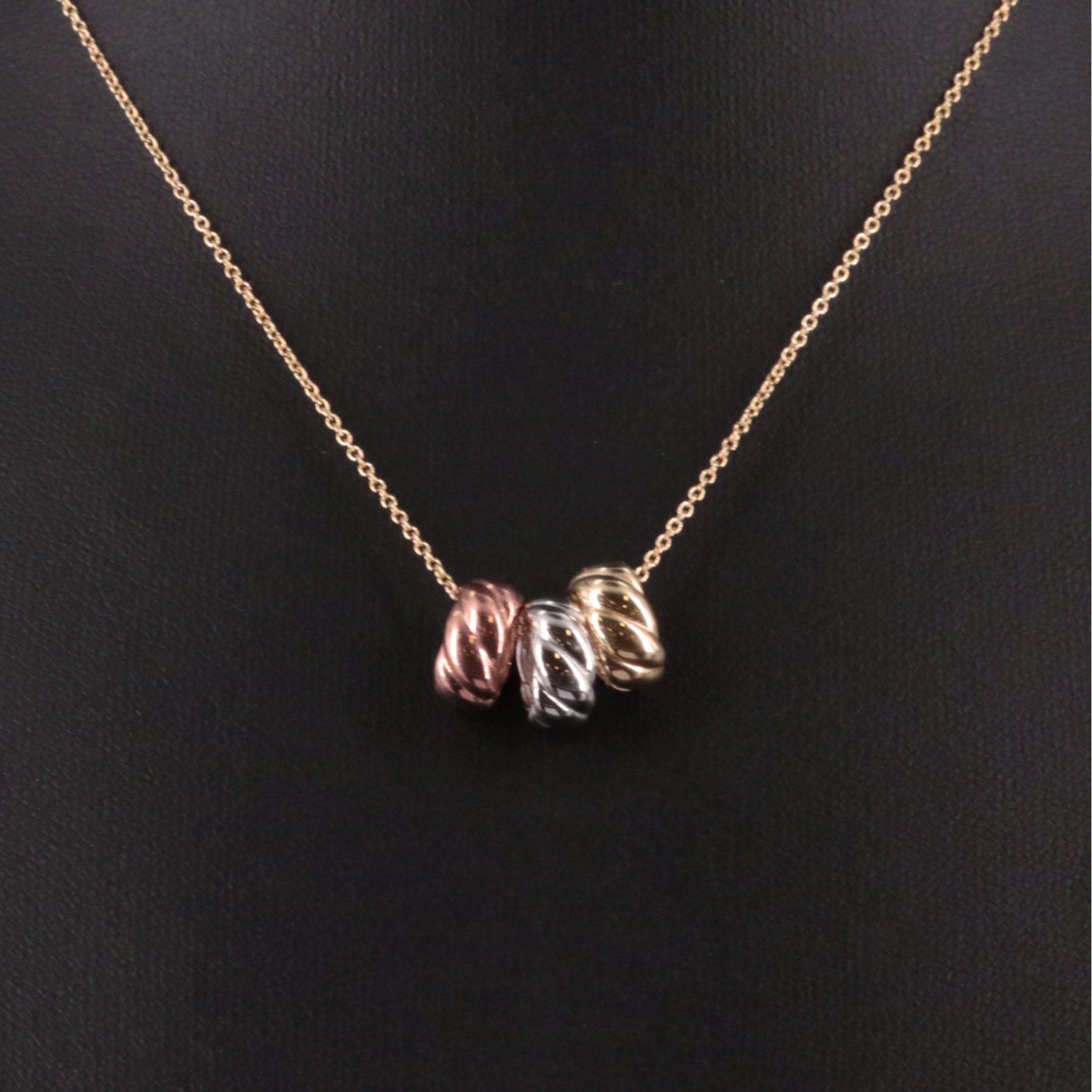14K Three Croissant Beads Pendant Necklace