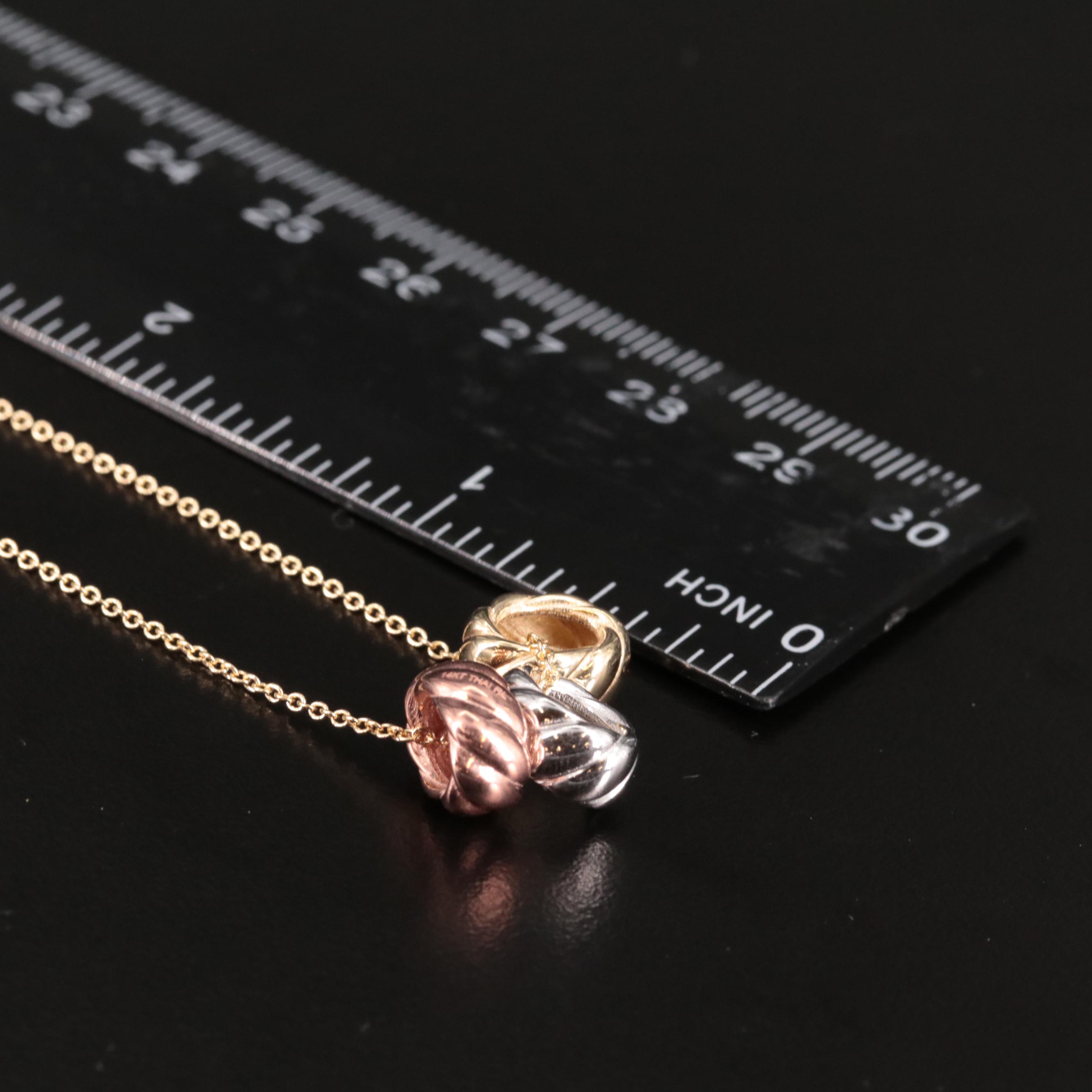 14K Three Croissant Beads Pendant Necklace