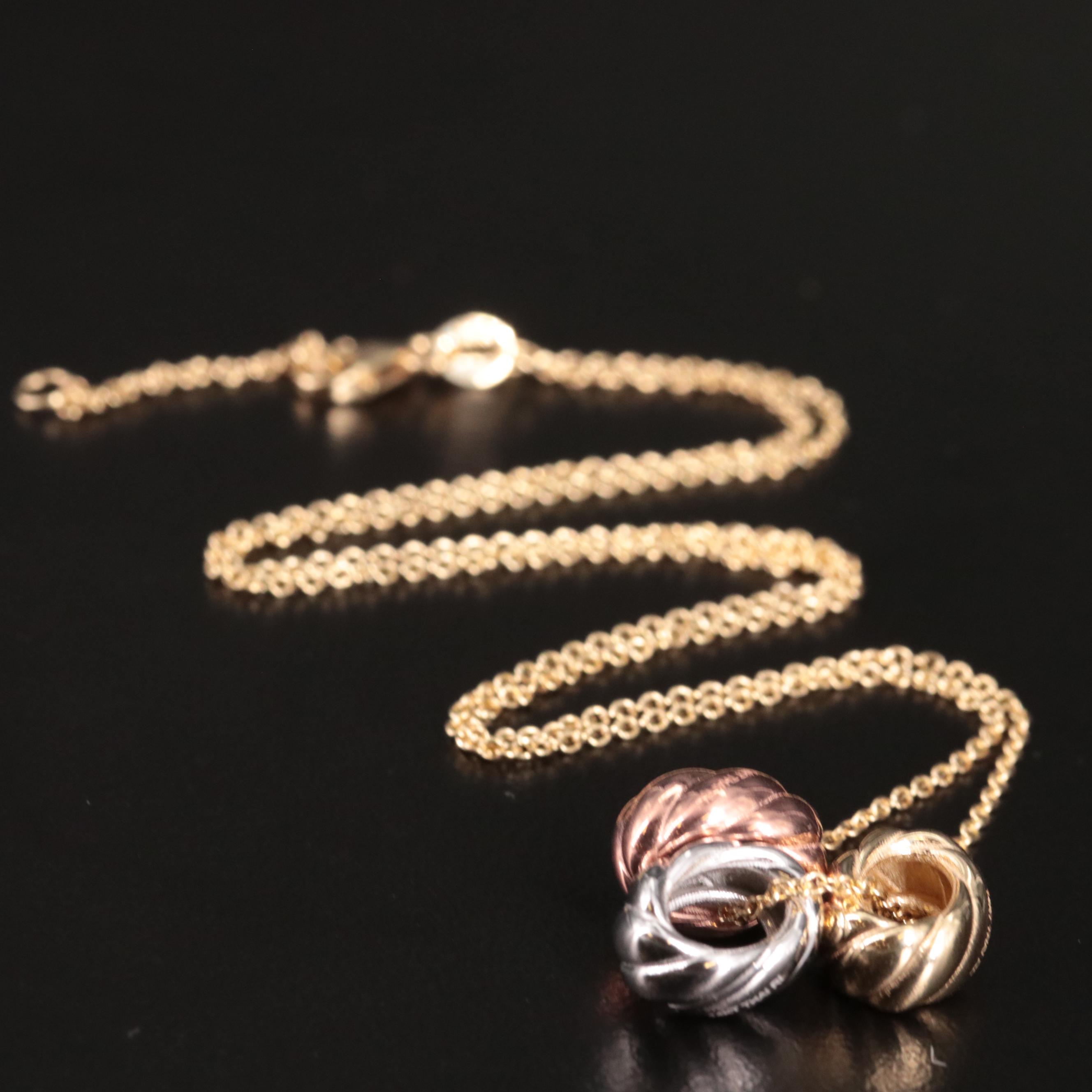 14K Three Croissant Beads Pendant Necklace