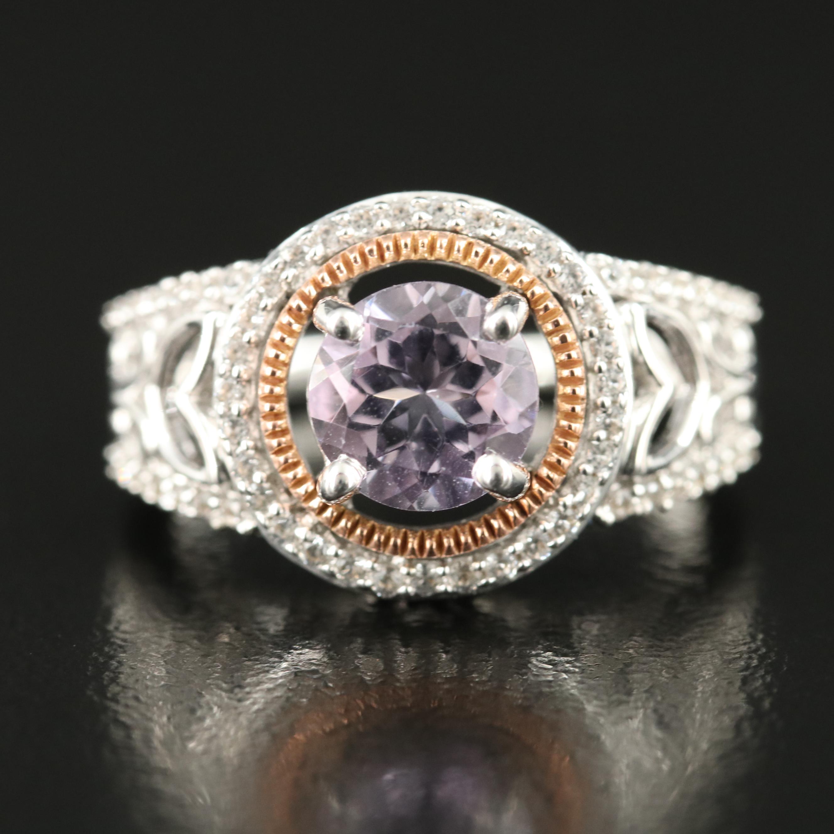 Sterling Amethyst and White Sapphire Ring with 10K Rose Gold Accent