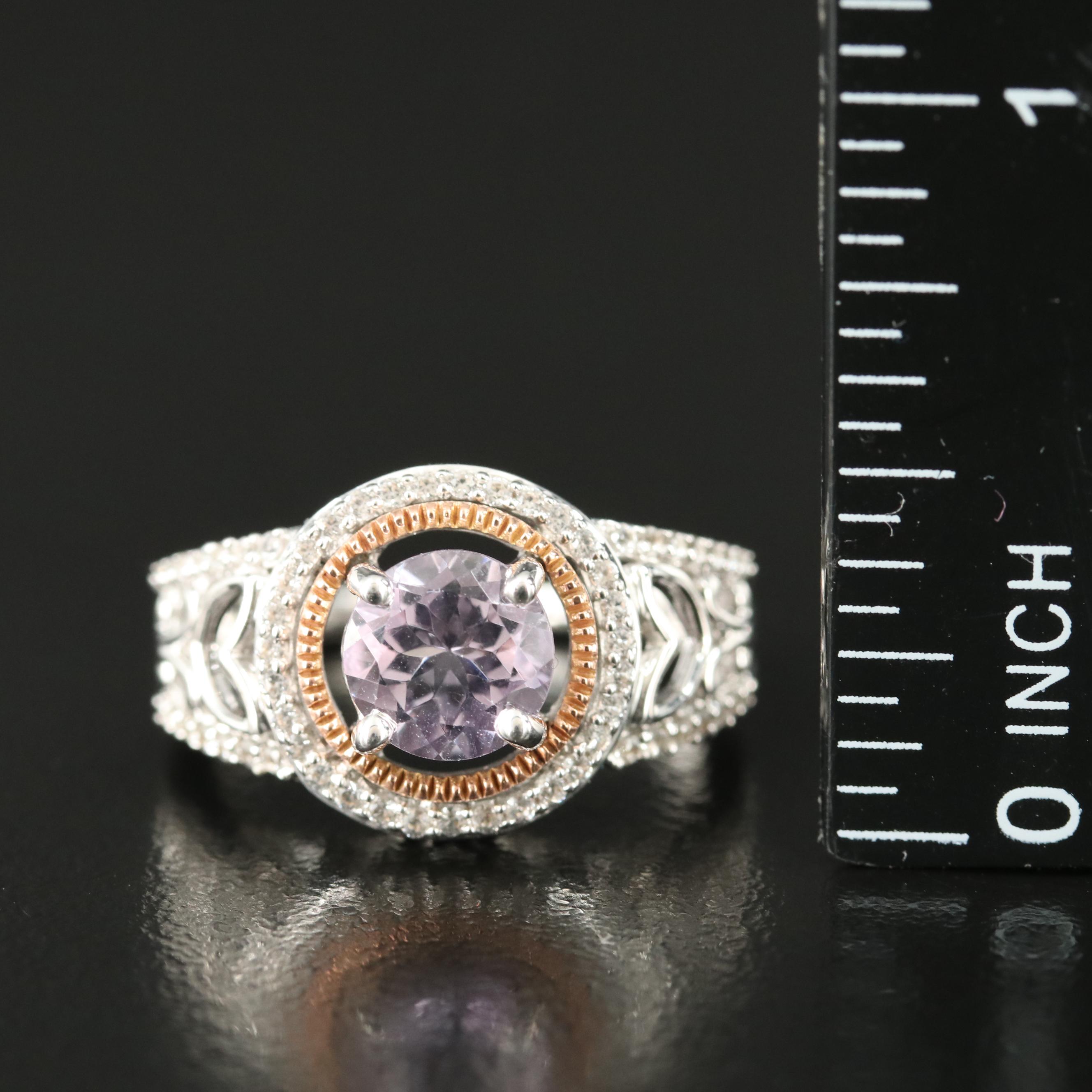Sterling Amethyst and White Sapphire Ring with 10K Rose Gold Accent
