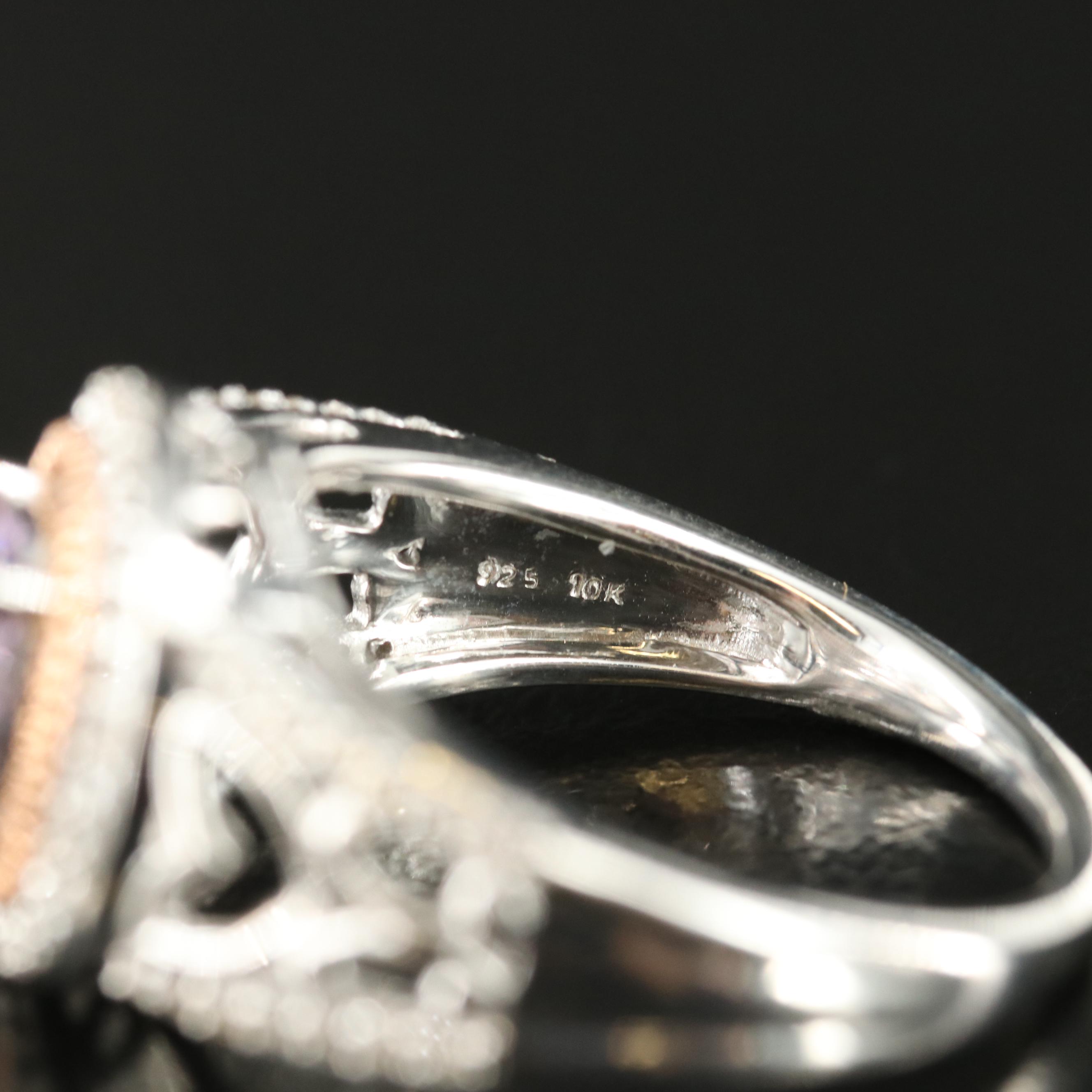Sterling Amethyst and White Sapphire Ring with 10K Rose Gold Accent