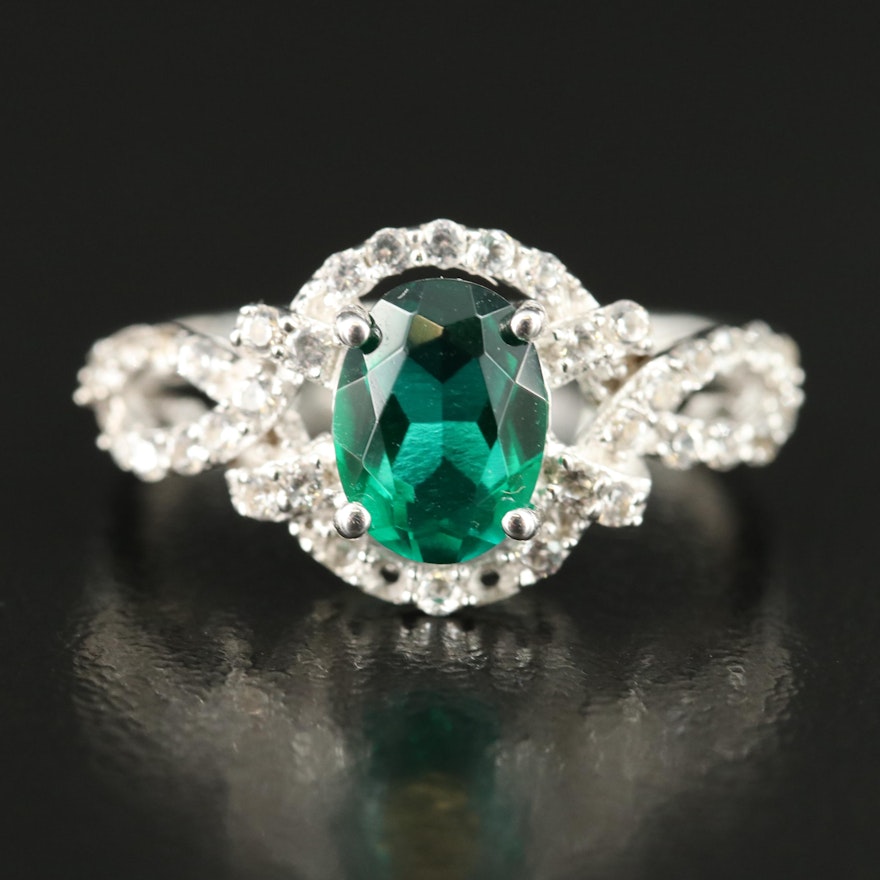 Sterling Emerald and White Sapphire Ring