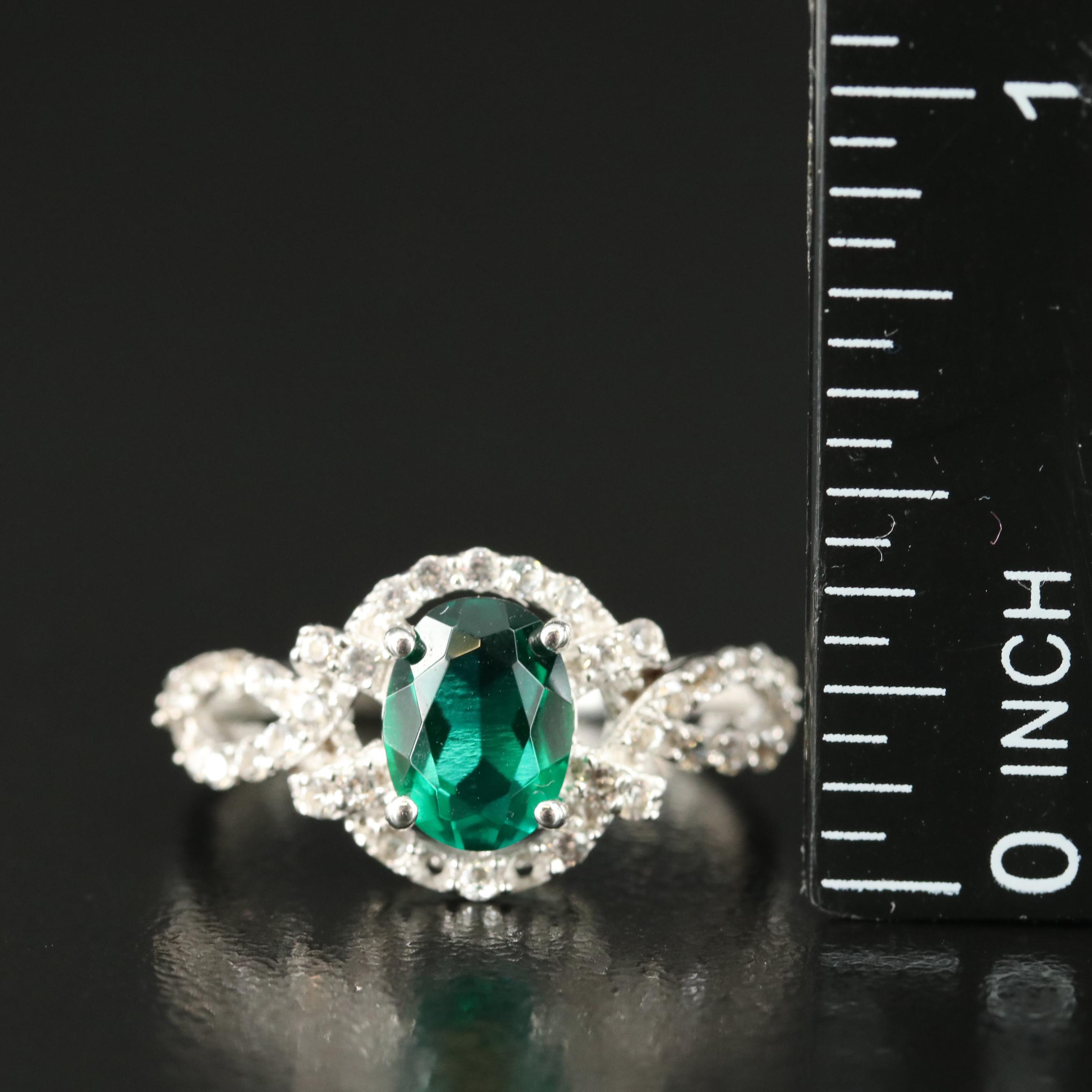 Sterling Emerald and White Sapphire Ring
