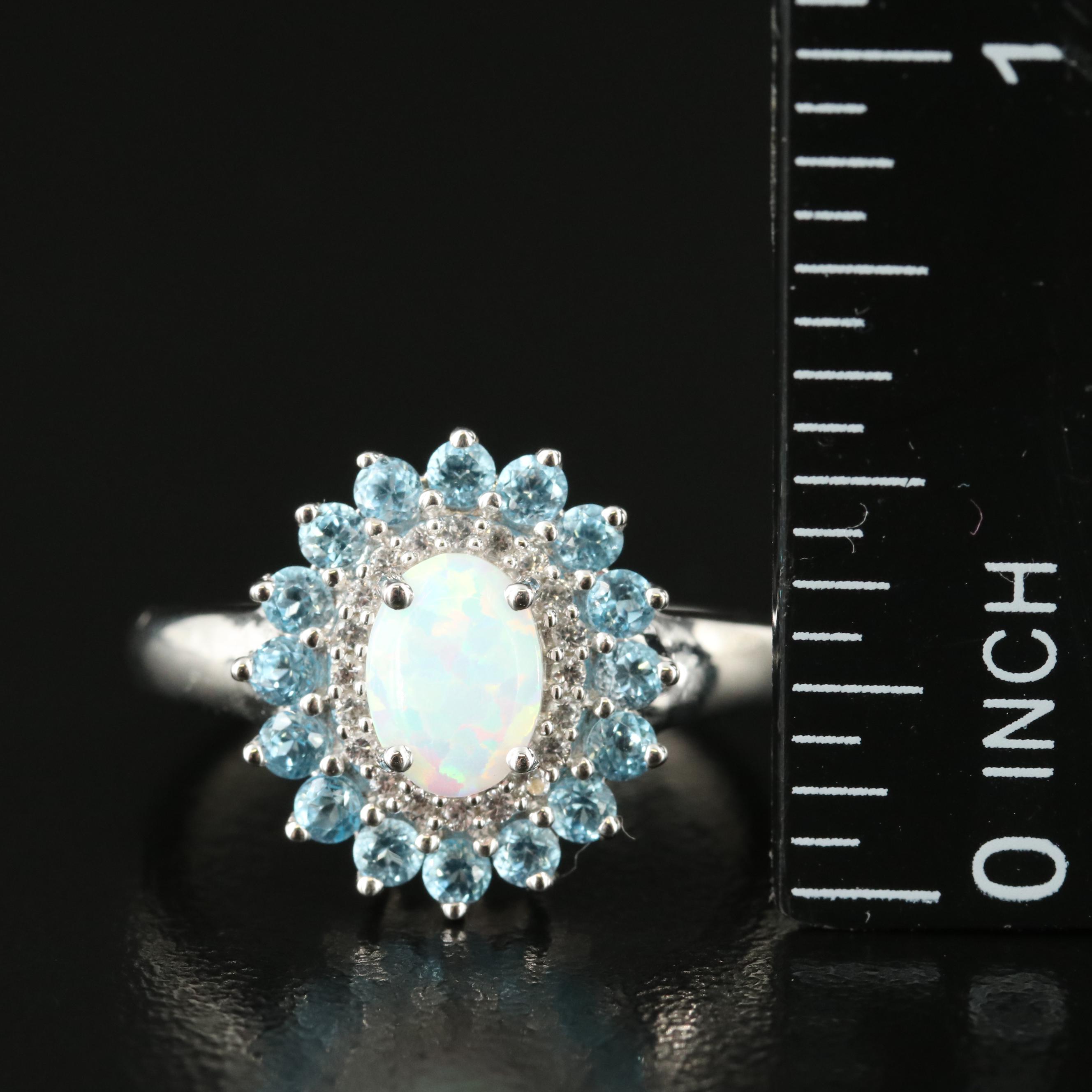 Sterling Opal, Topaz and Sapphire Ring