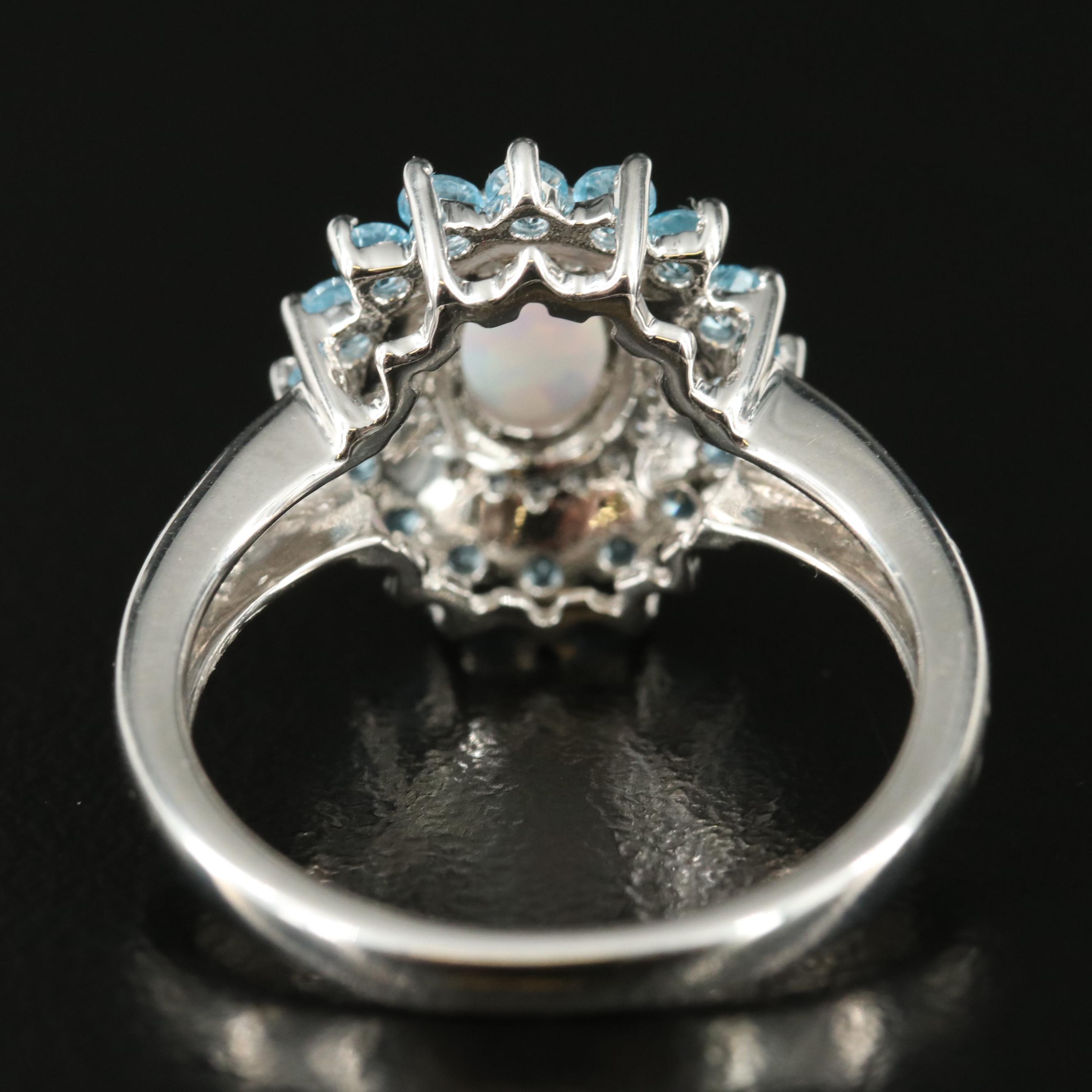 Sterling Opal, Topaz and Sapphire Ring