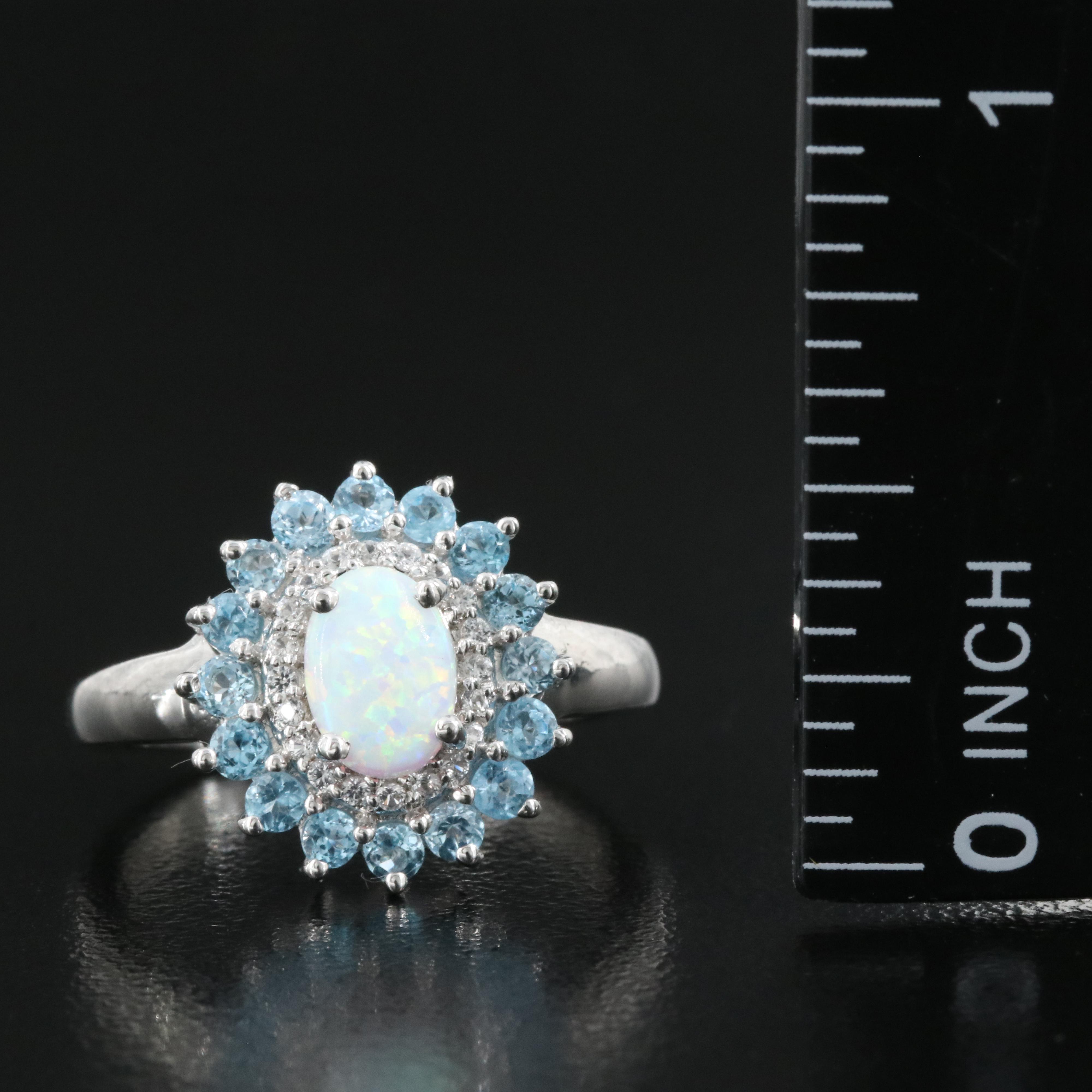 Sterling Opal, Sapphire and Topaz Ring