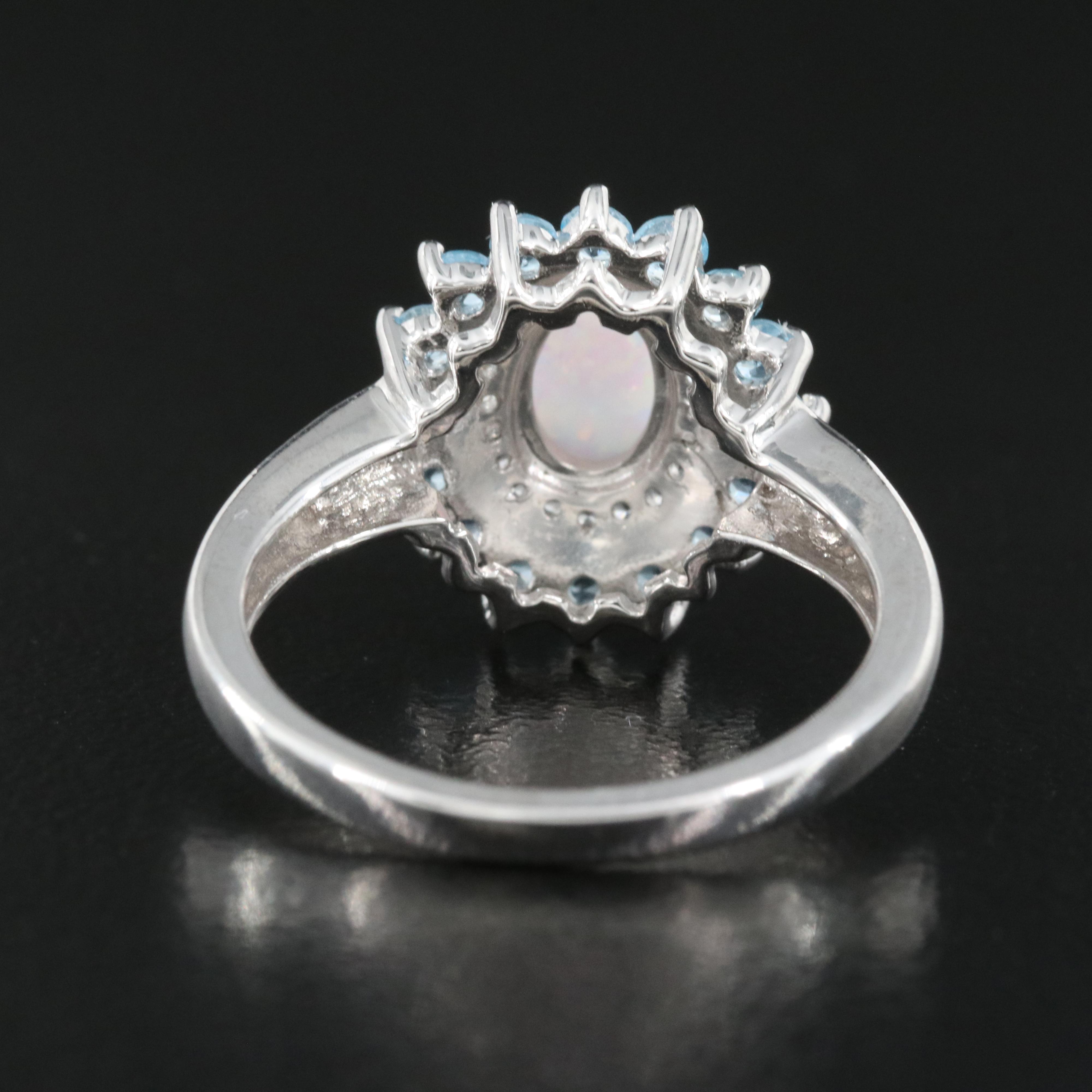 Sterling Opal, Sapphire and Topaz Ring