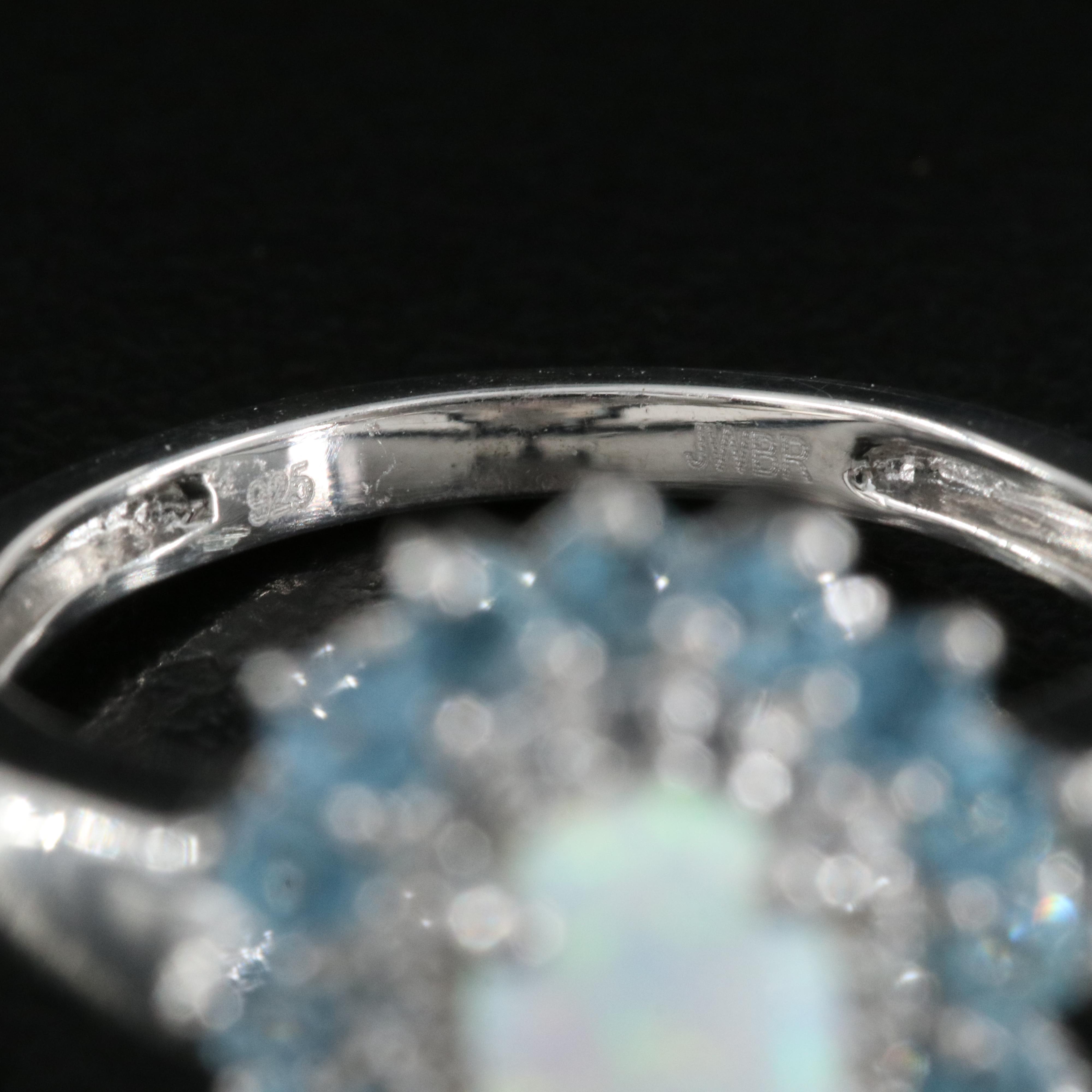 Sterling Opal, Sapphire and Topaz Ring