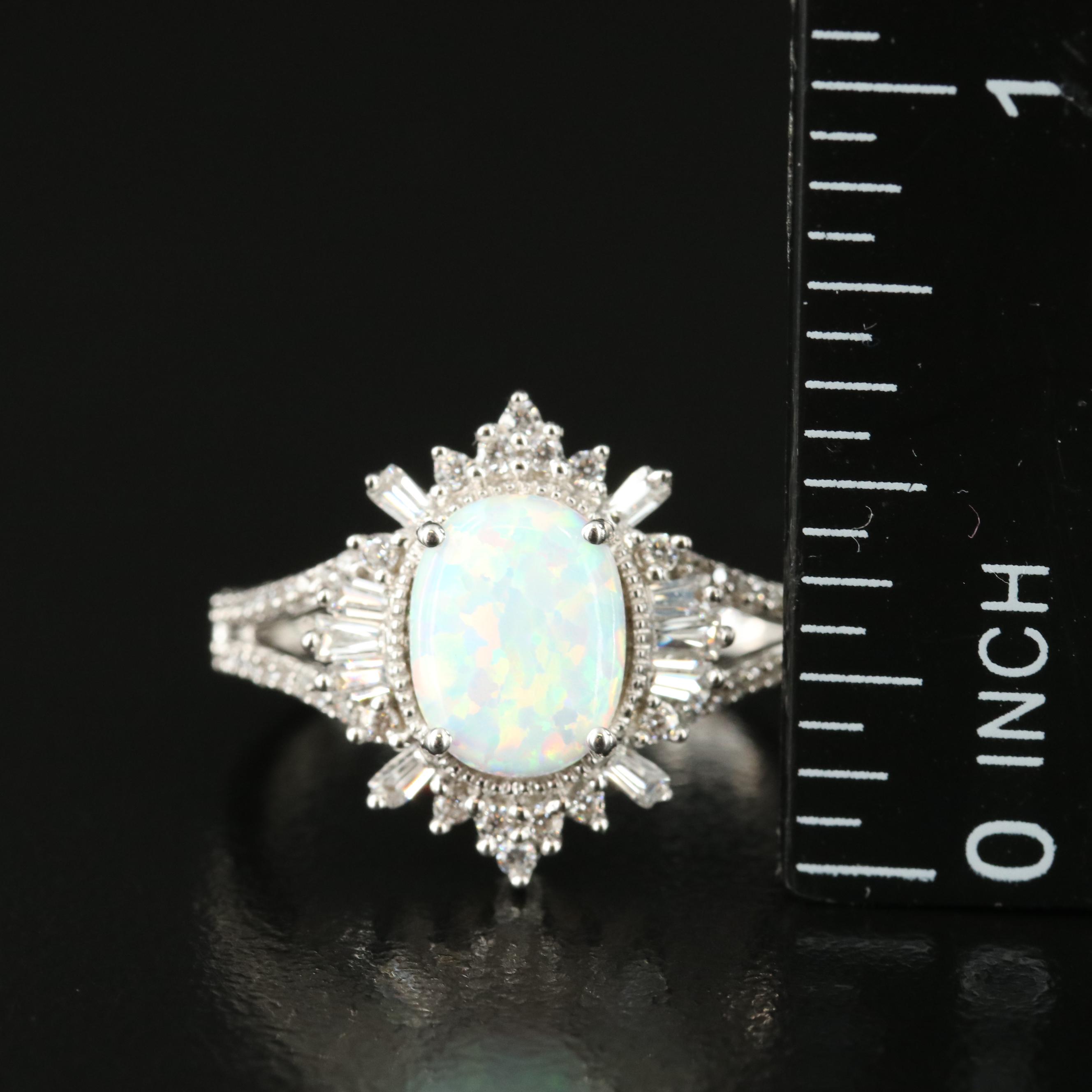 Sterling Opal and Cubic Zirconia Ring