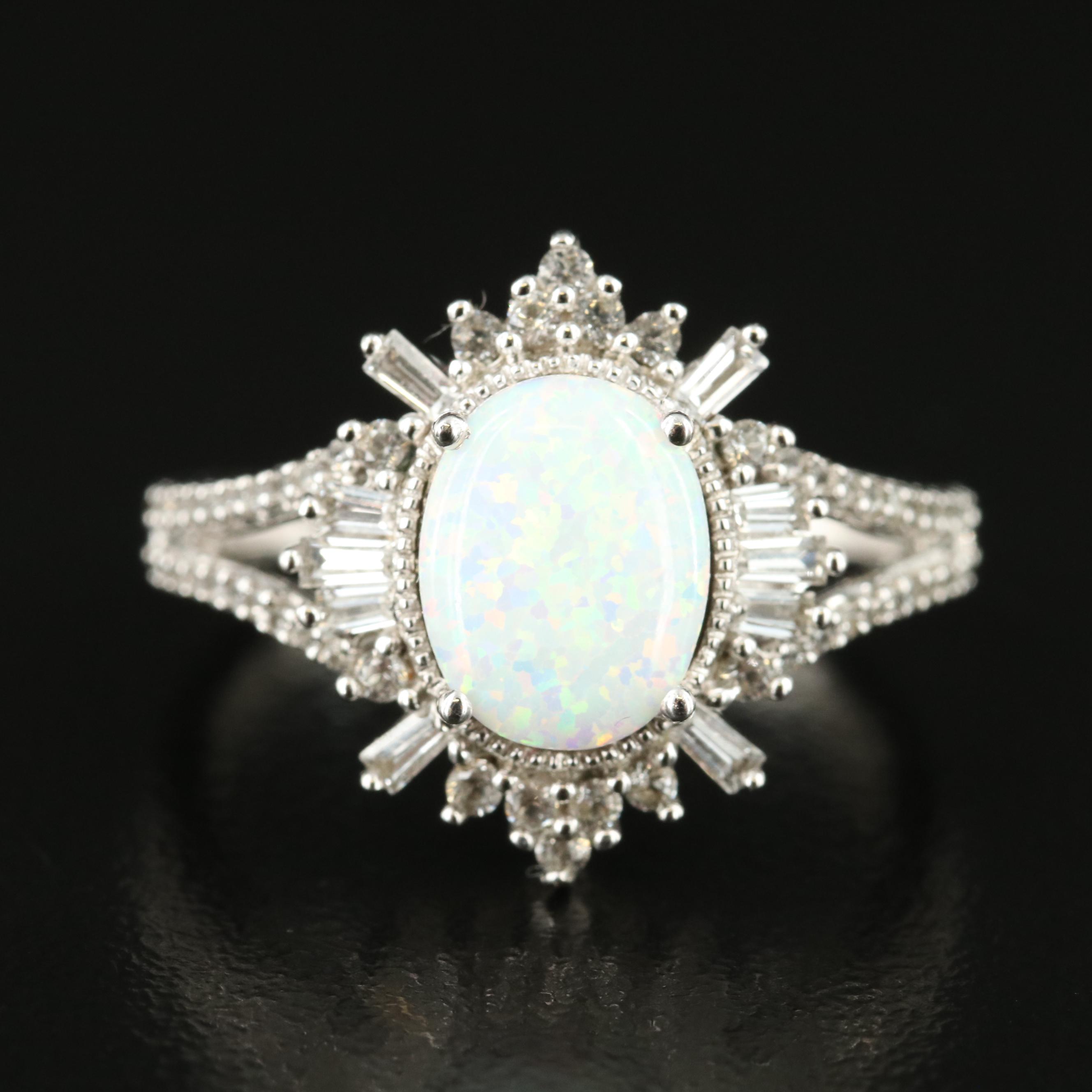 Sterling Opal and Cubic Zirconia Ring