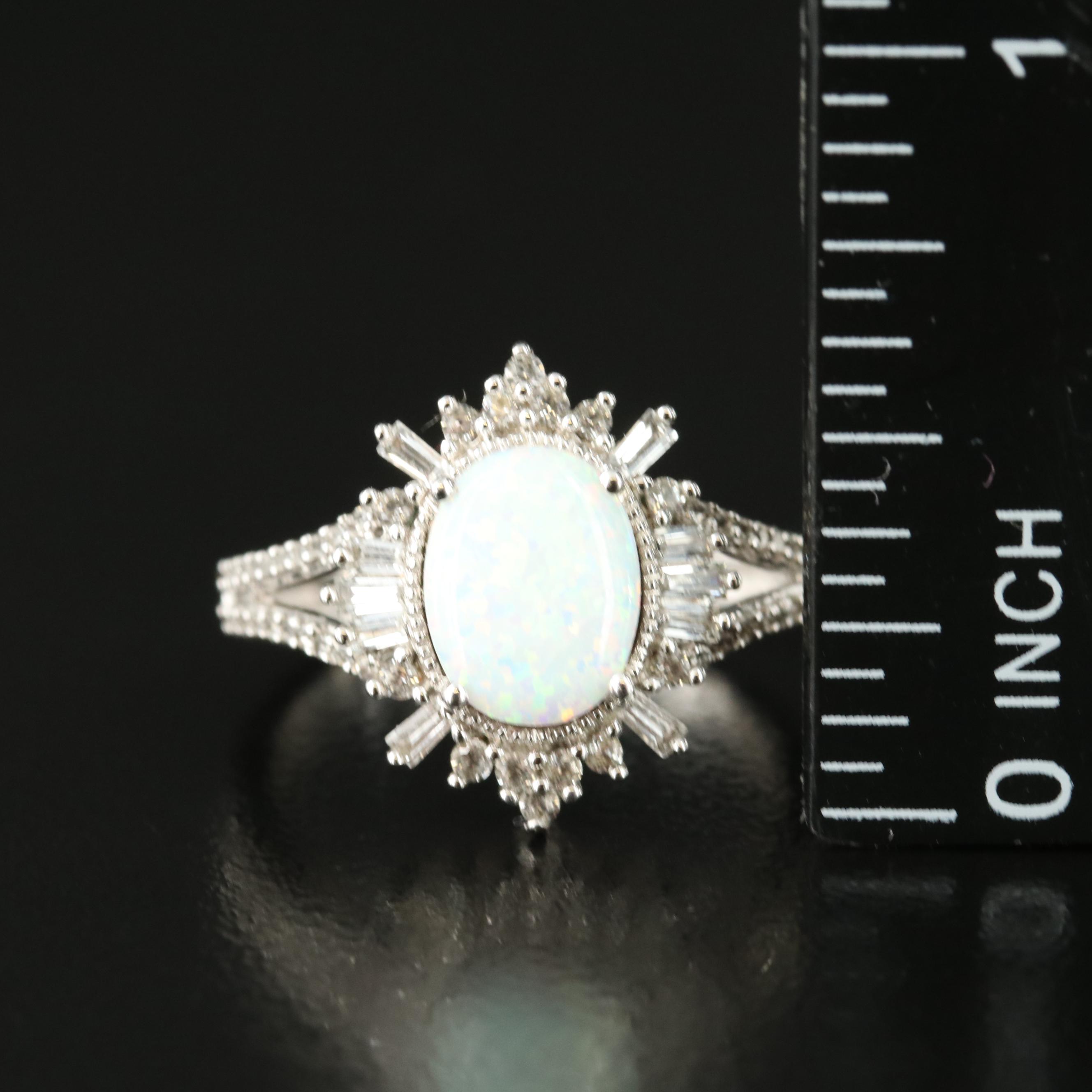 Sterling Opal and Cubic Zirconia Ring