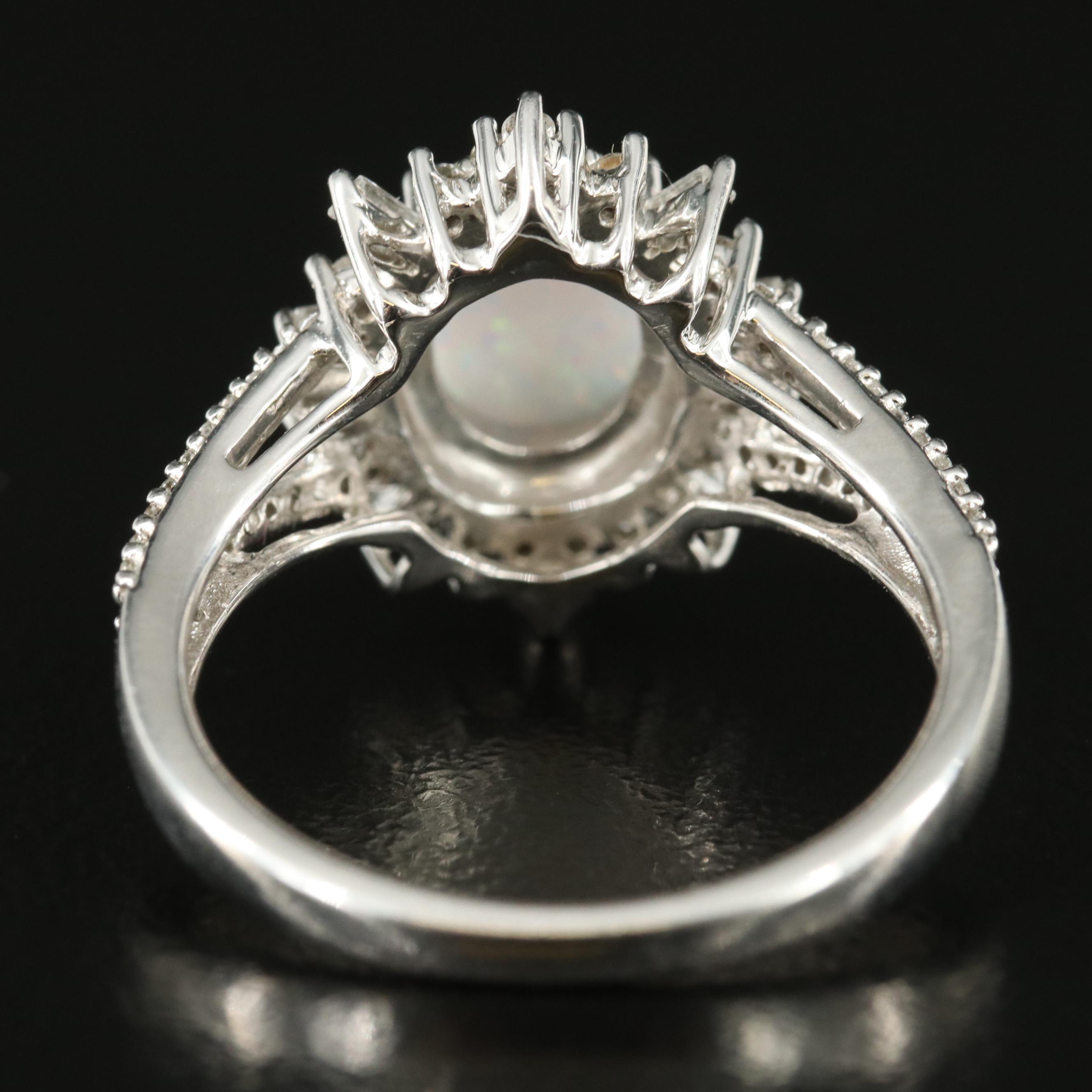 Sterling Opal and Cubic Zirconia Ring
