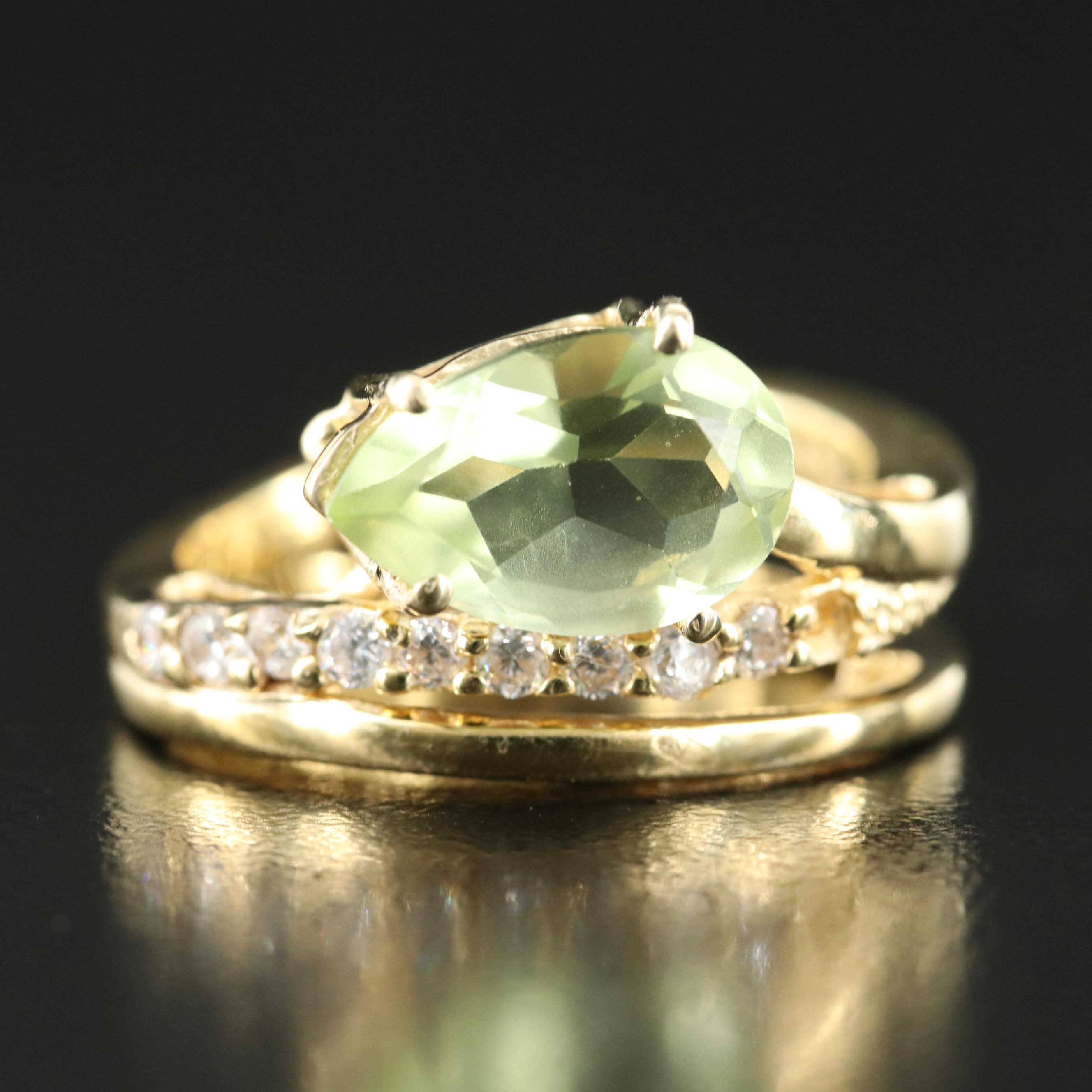 Sterling Glass and Cubic Zirconia Ring