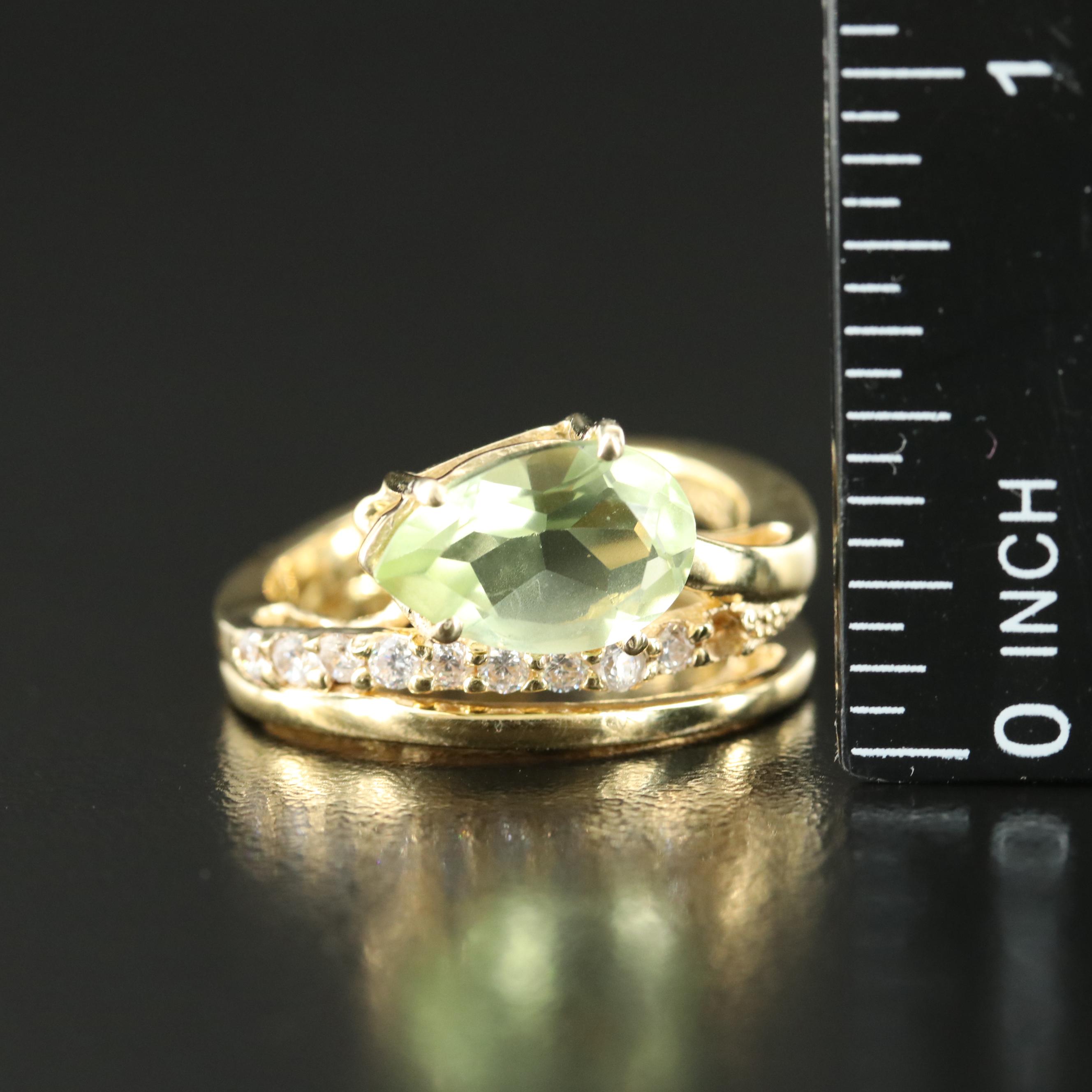 Sterling Glass and Cubic Zirconia Ring