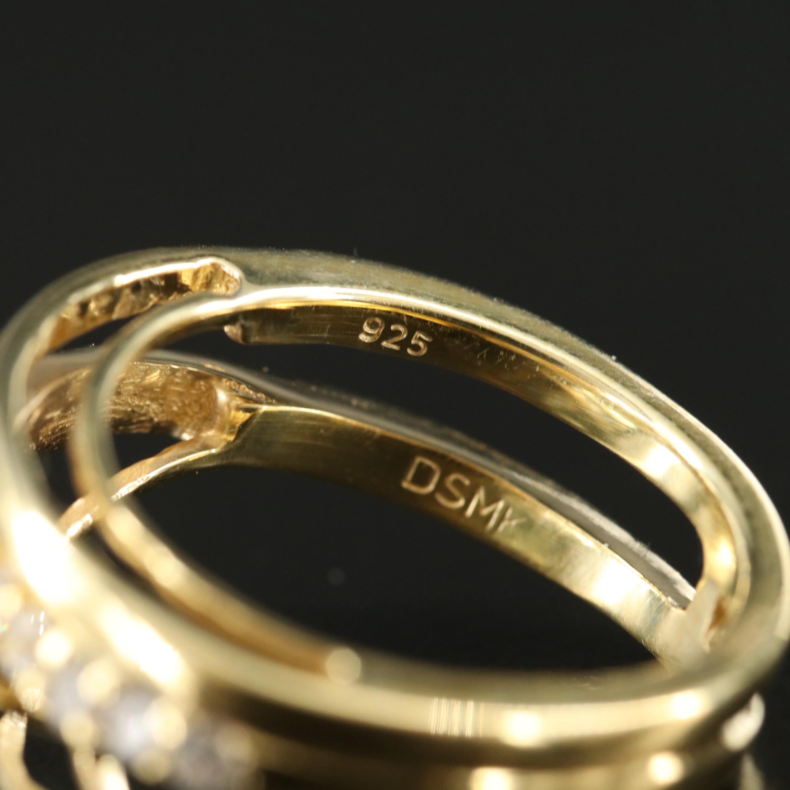 Sterling Glass and Cubic Zirconia Ring