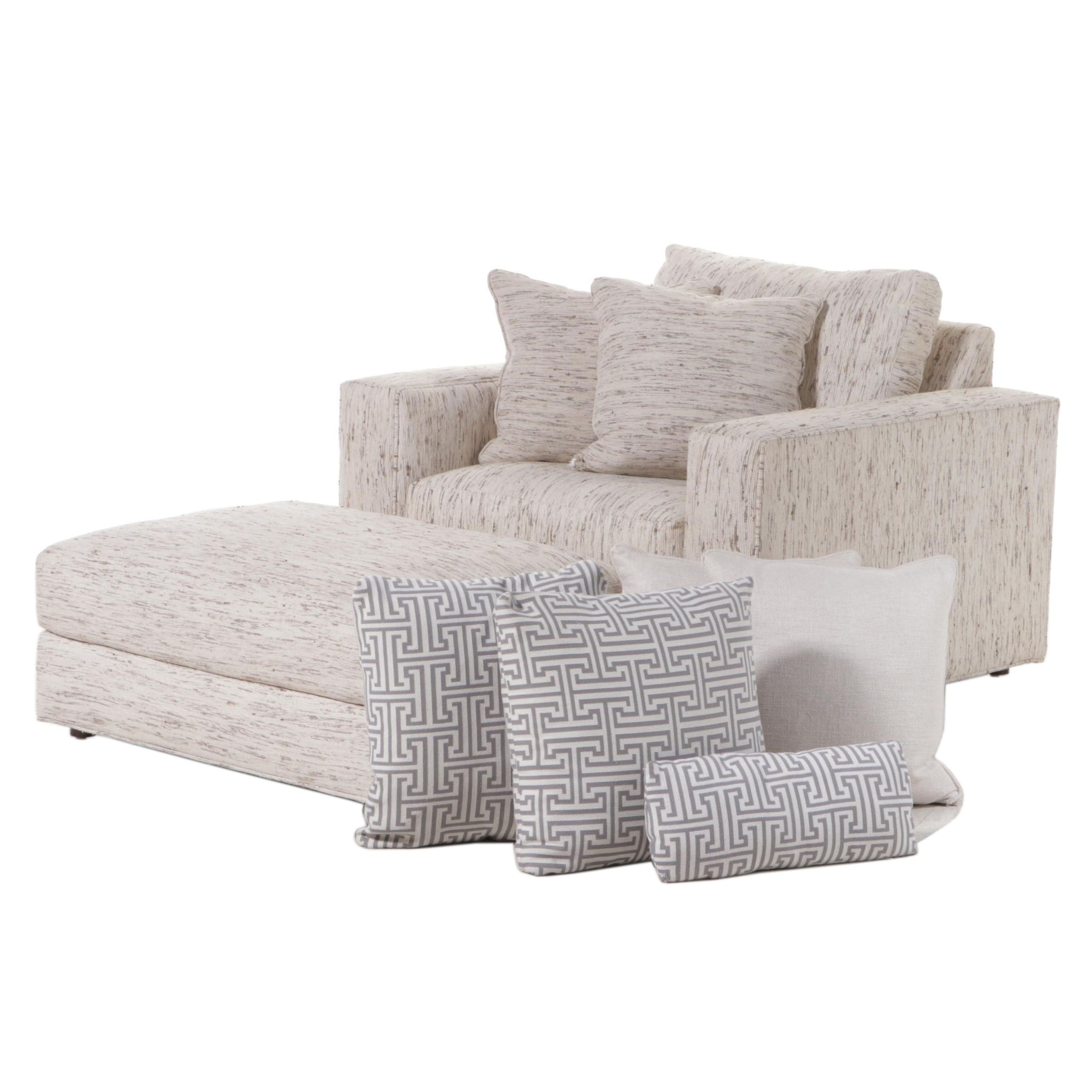 Lexington Furniture Custom-Upholstered Armchair with Ottoman and Pillows