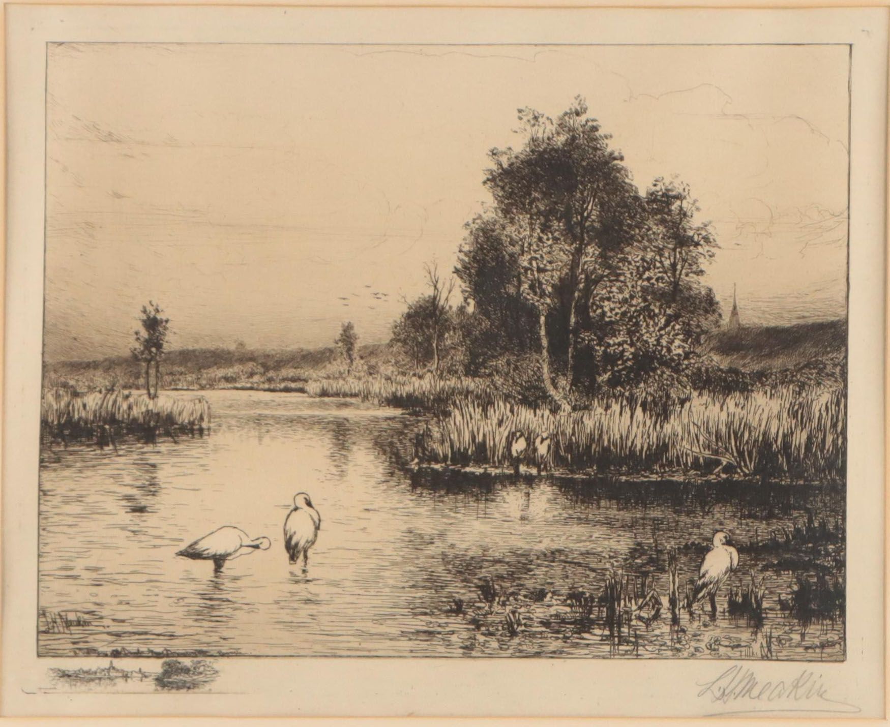 Lewis Meakin Etching "The Danube Near Donauworth, Bavaria," Late 19th Century