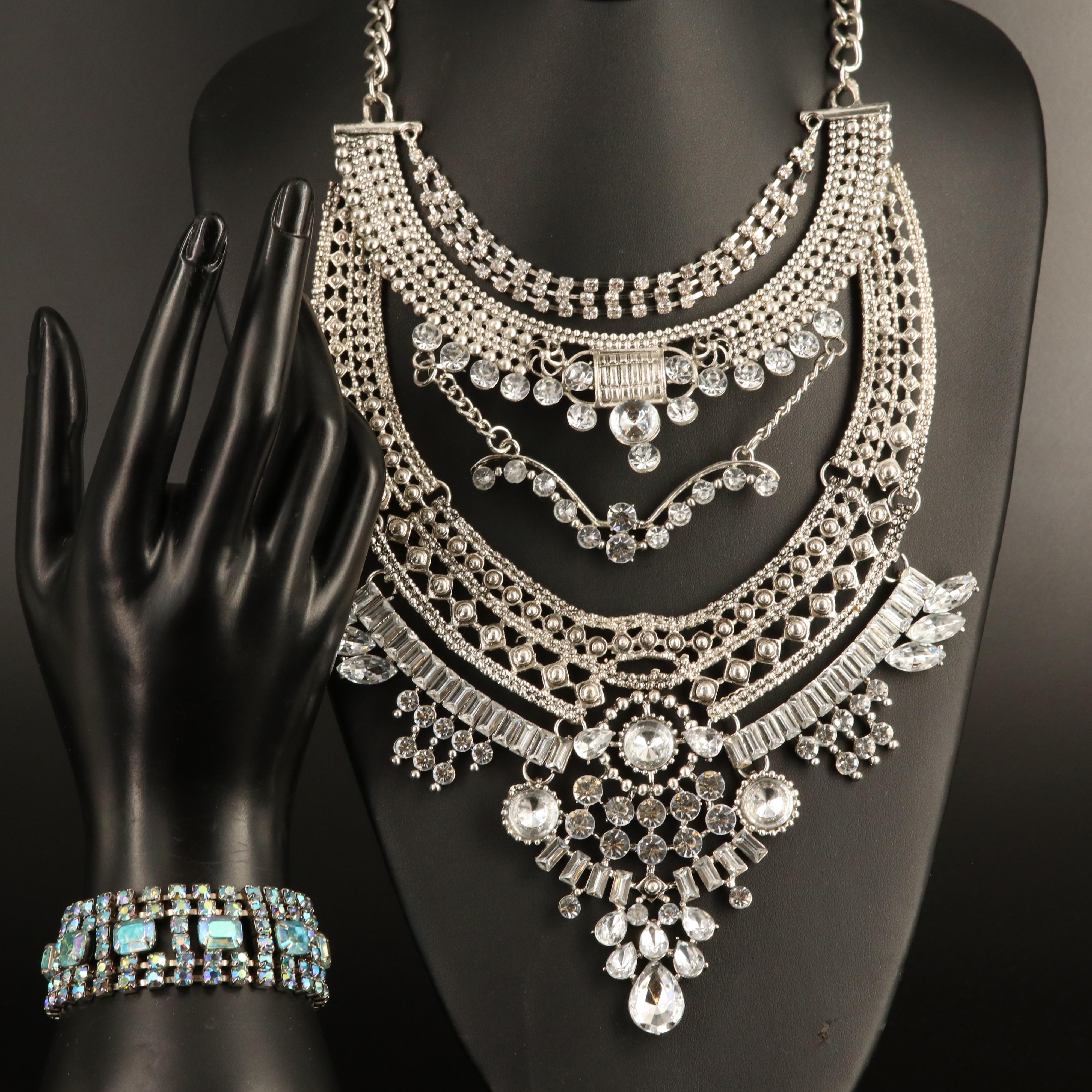 Rhinestone Bracelet and Statement Necklace