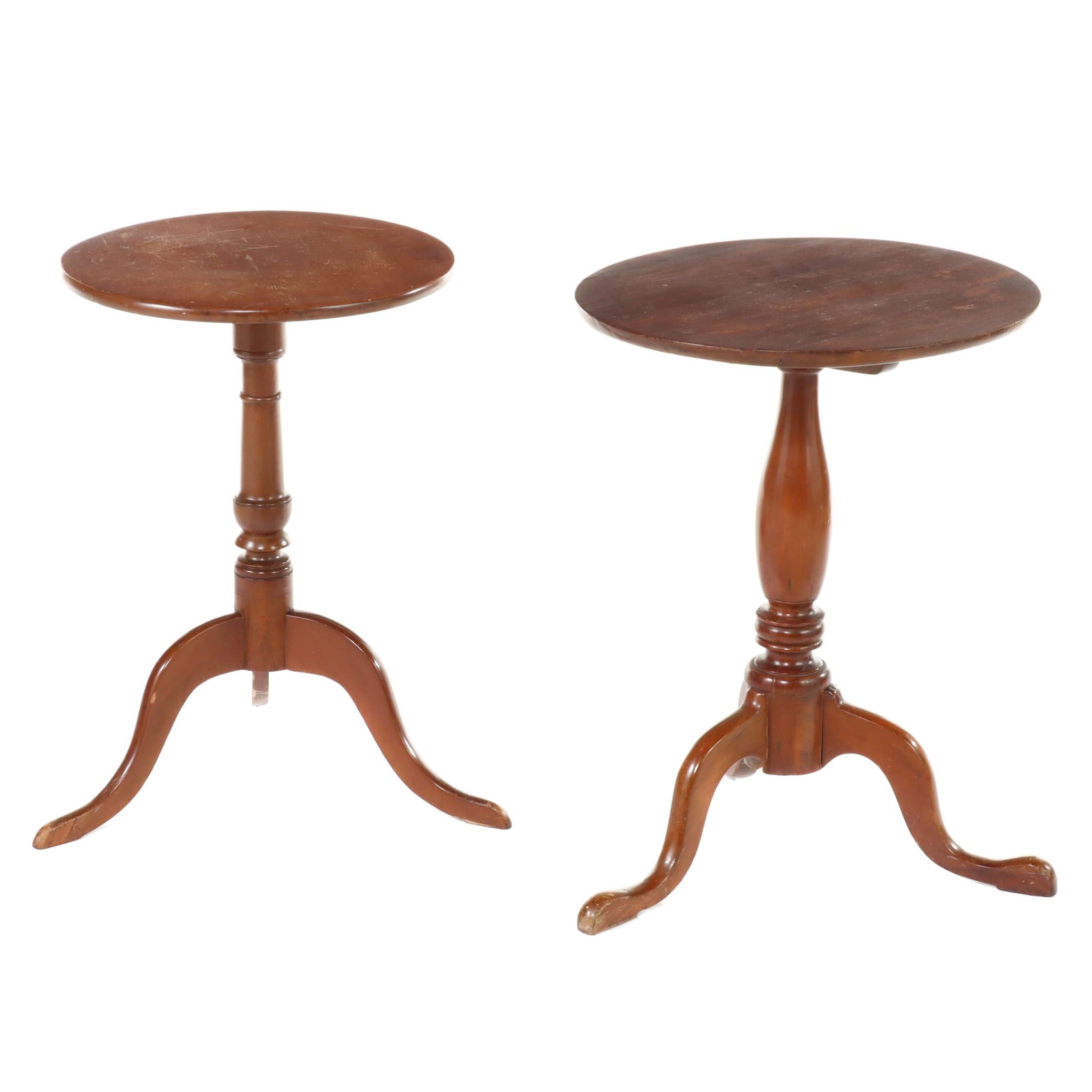 Two American Cherrywood and Walnut Candlestands, 19th Century