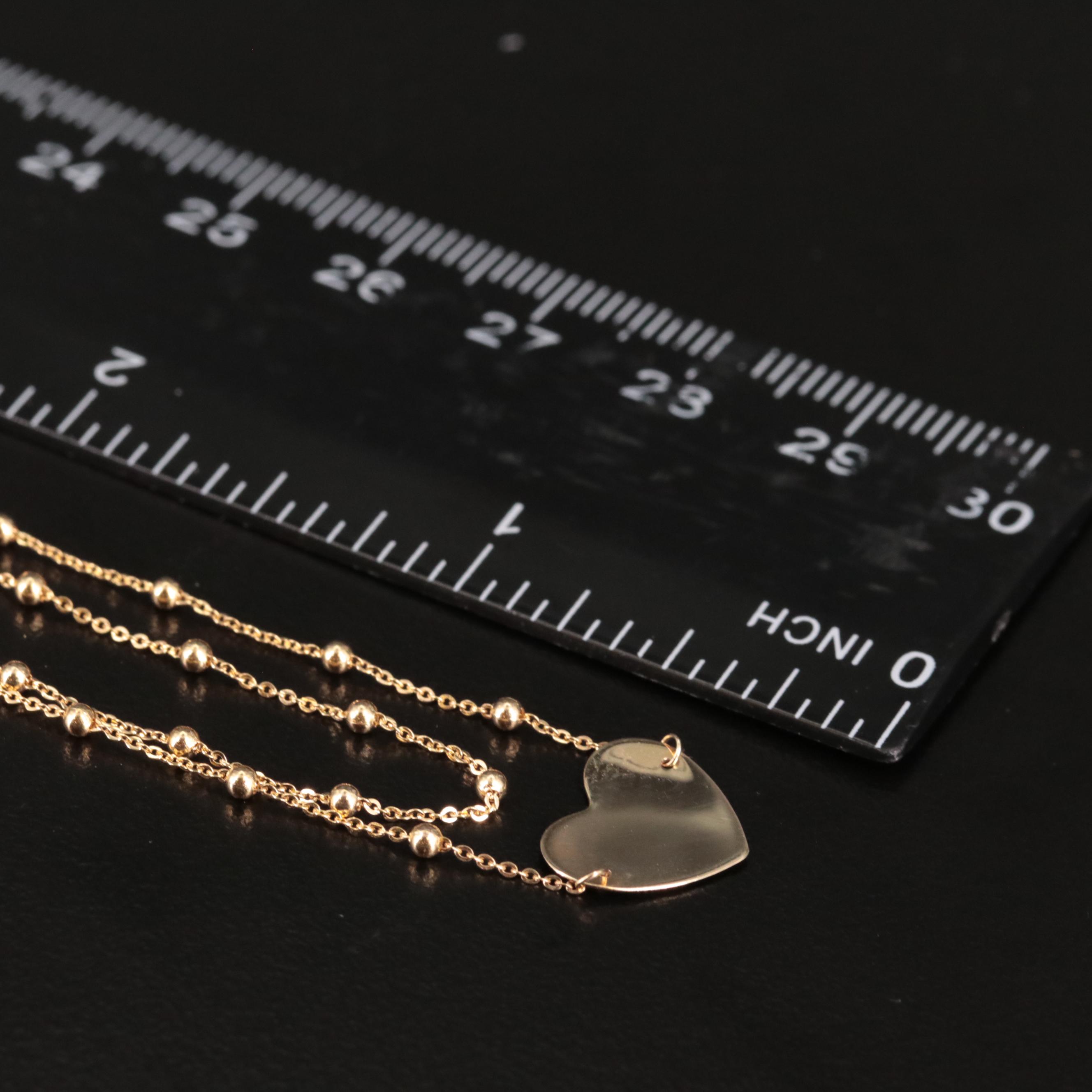 14K Double Layered Chain with Heart Pendant Necklace