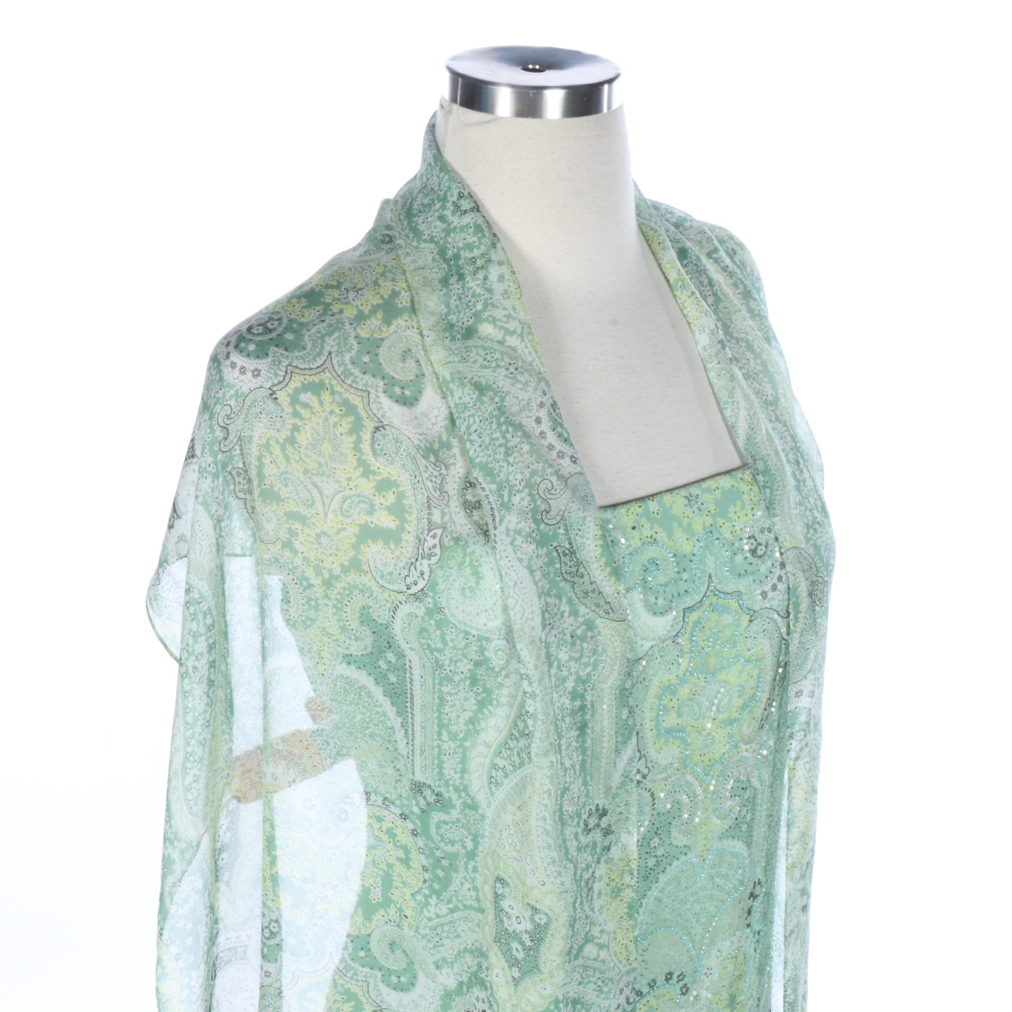 Rickie Freeman Strapless Gown and Matching Shoulder Wrap in Beaded Paisley Silk